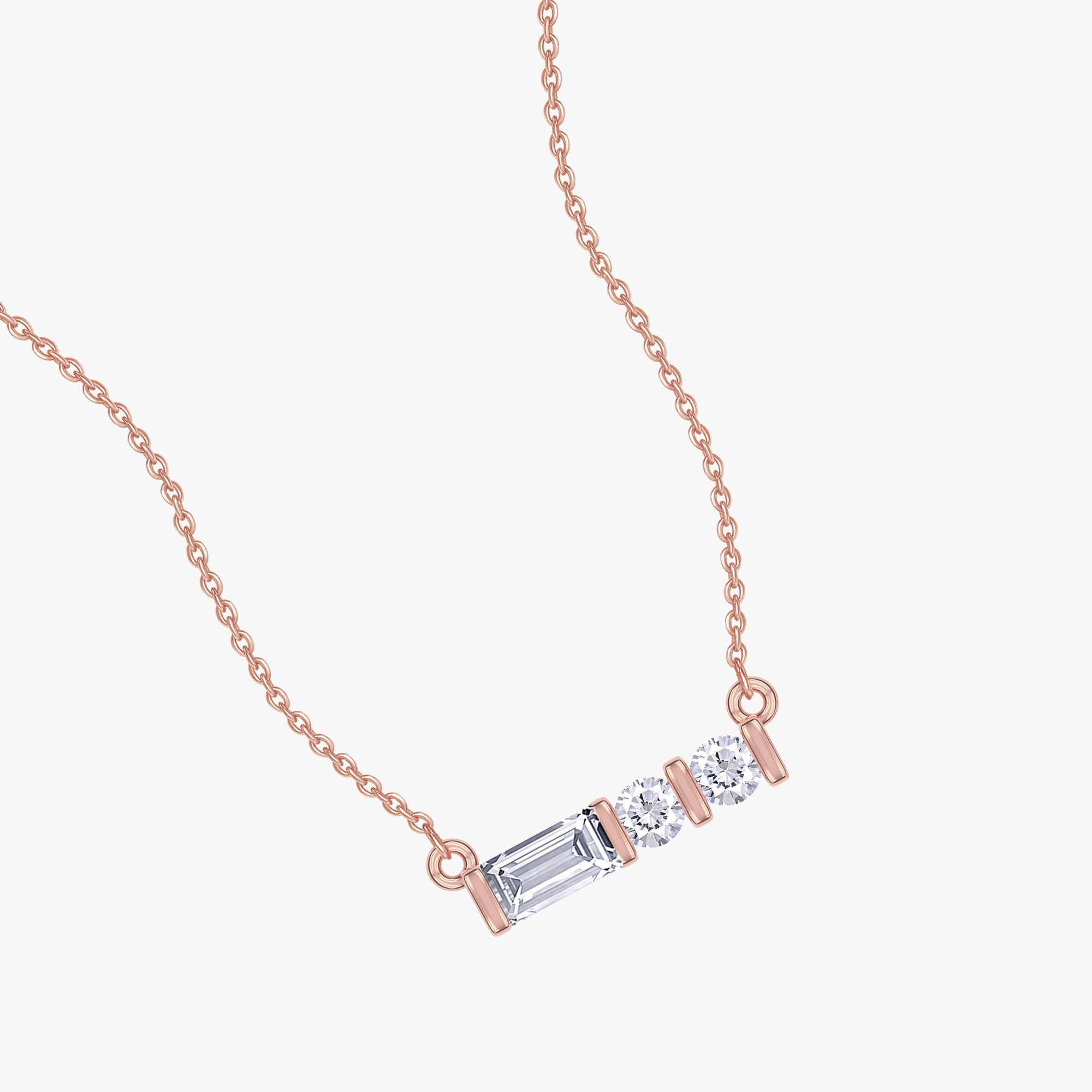 0.12 Carat Lab Grown Diamond Three Stone Horizontal Morse Code Pendant Necklace Jewelry Alphabet Letter "D"