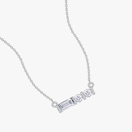 0.12 Carat Lab Grown Diamond Three Stone Horizontal Morse Code Pendant Necklace Jewelry Alphabet Letter "D"