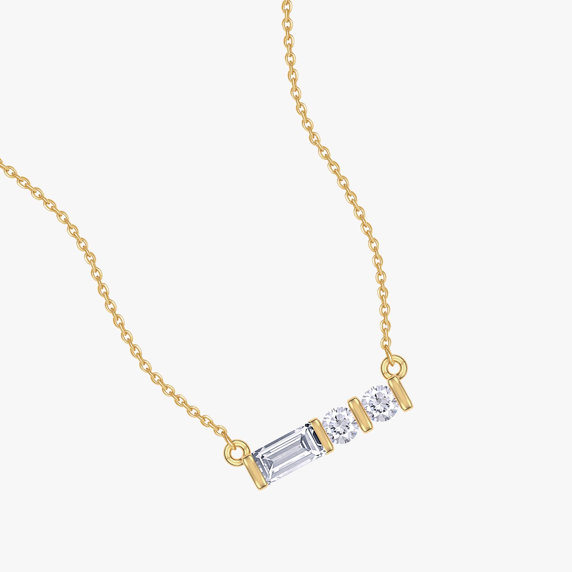 0.12 Carat Lab Grown Diamond Three Stone Horizontal Morse Code Pendant Necklace Jewelry Alphabet Letter "D"