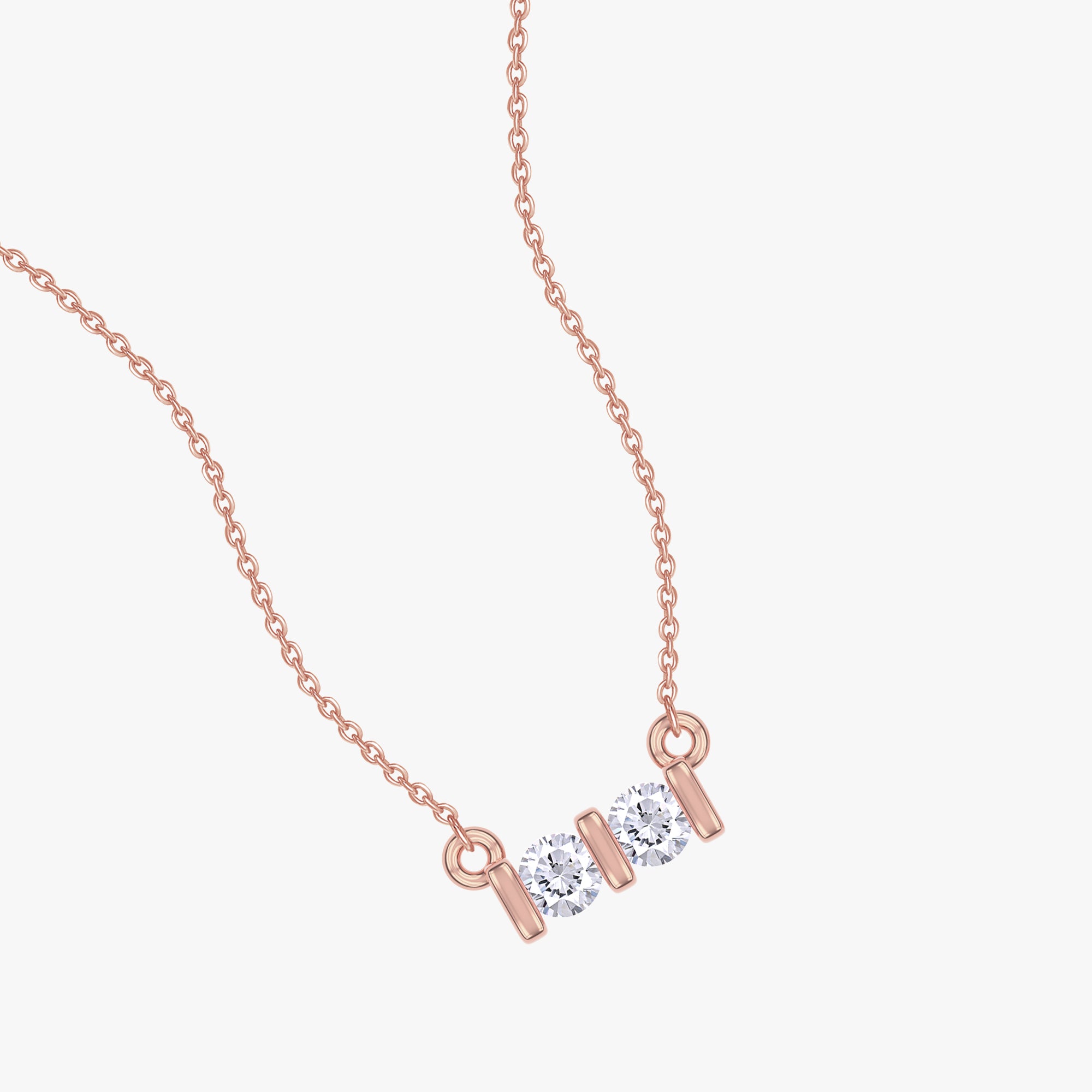 0.04 Carat Round Cut Lab Grown Diamond Two Stone  Morse Code Pendant Necklace Alphabet letter "I"