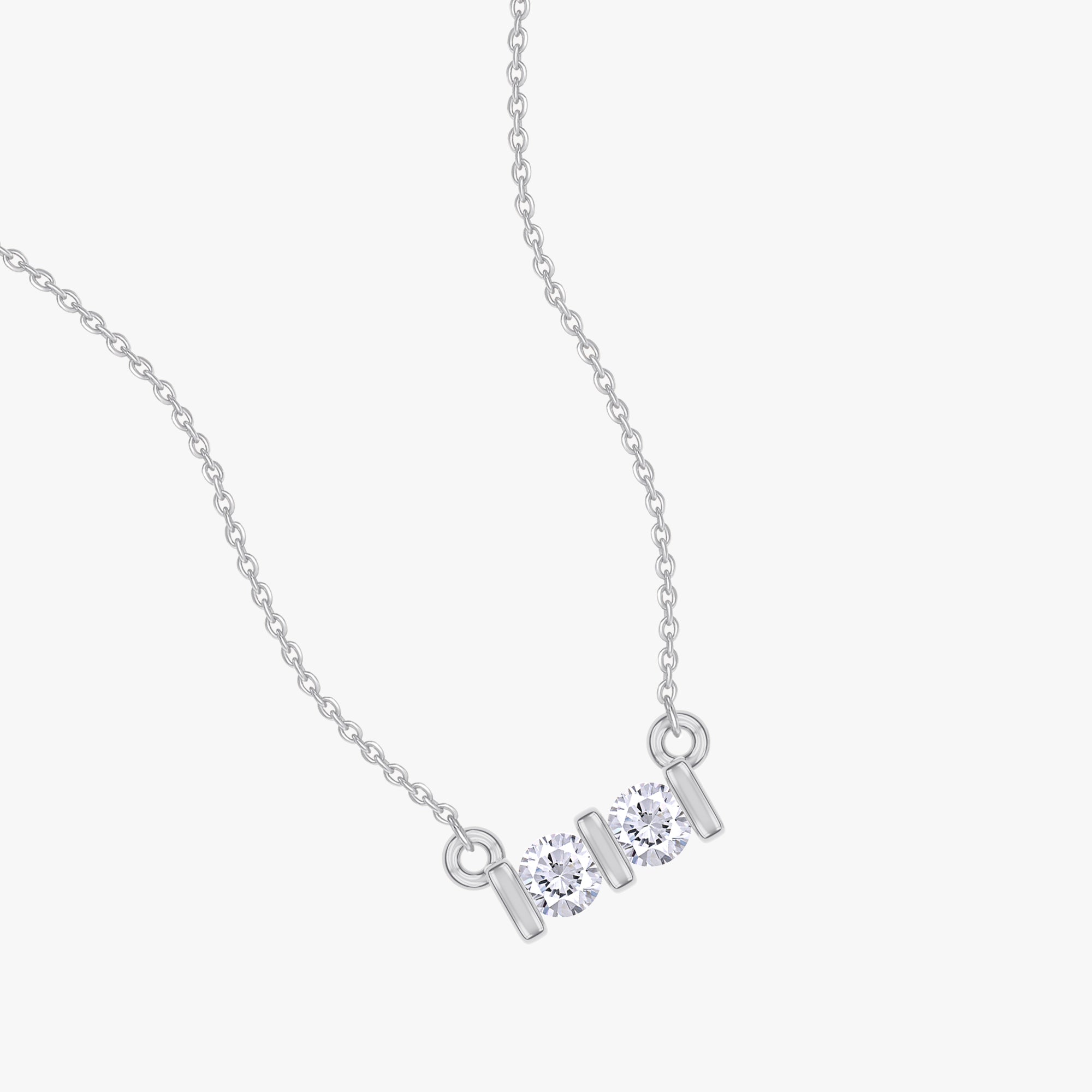 0.04 Carat Round Cut Lab Grown Diamond Two Stone  Morse Code Pendant Necklace Alphabet letter "I"