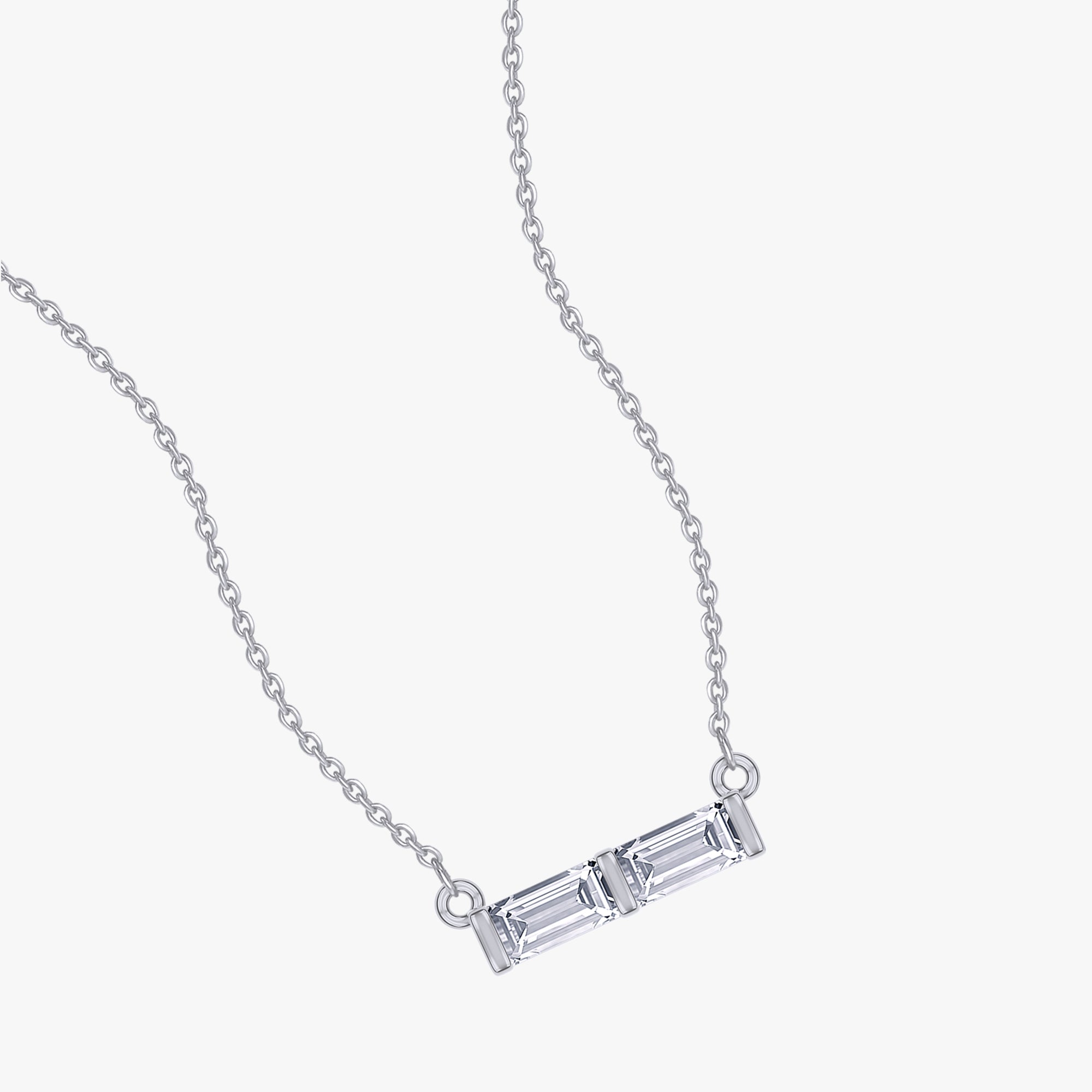 0.10 Carat Baguette Cut Lab Grown Diamond Two Stone Morse Code Pendant Necklace Alphabet Letter "M"