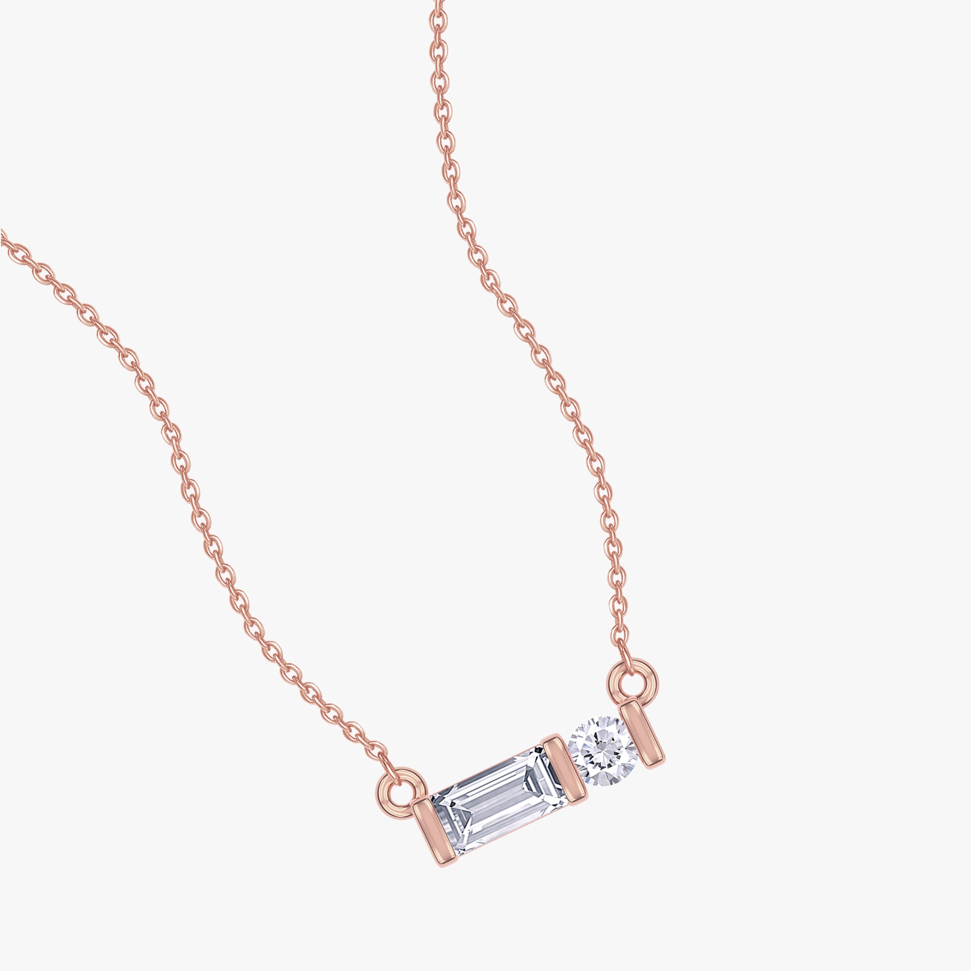 0.07 Carat Baguette and Round Cut Lab Grown Diamond Two Stone Morse Code Pendant Necklace Alaphabet Letter "N"