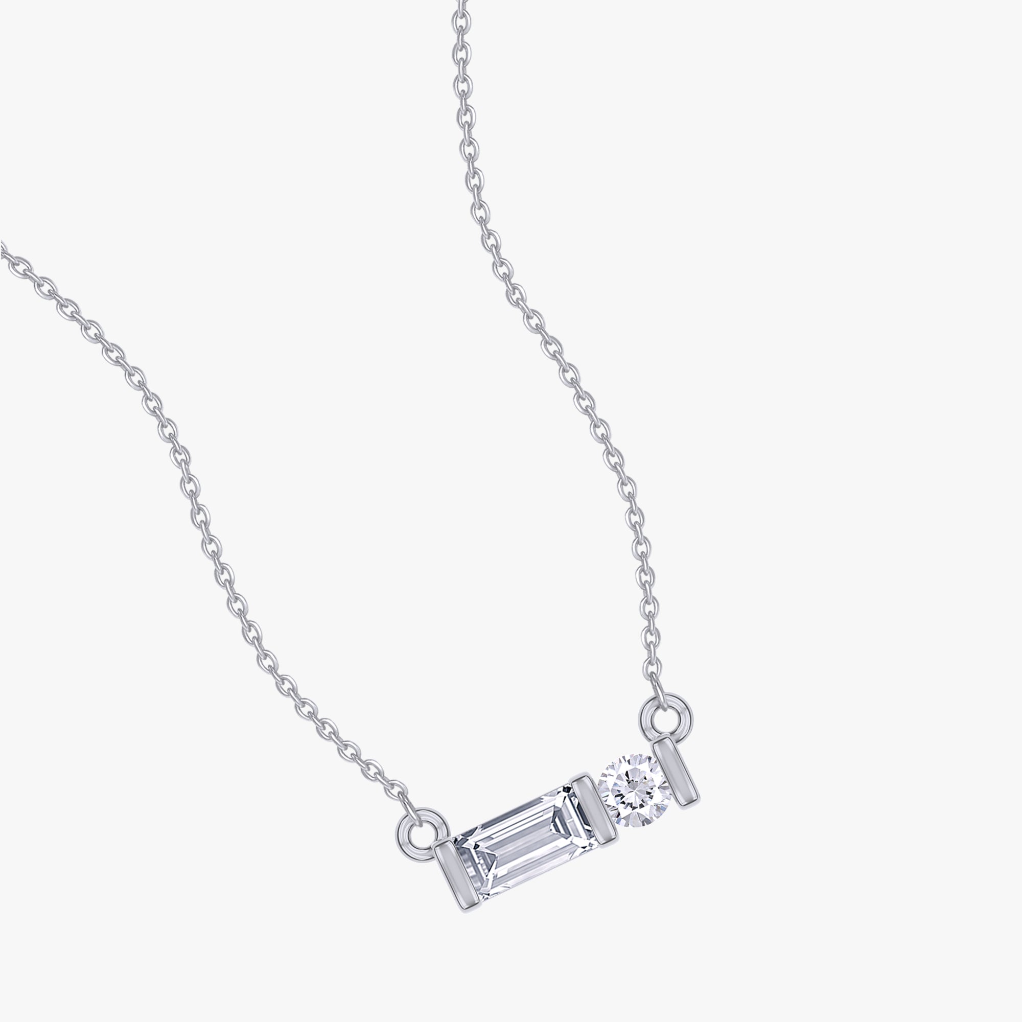 0.07 Carat Baguette and Round Cut Lab Grown Diamond Two Stone Morse Code Pendant Necklace Alaphabet Letter "N"