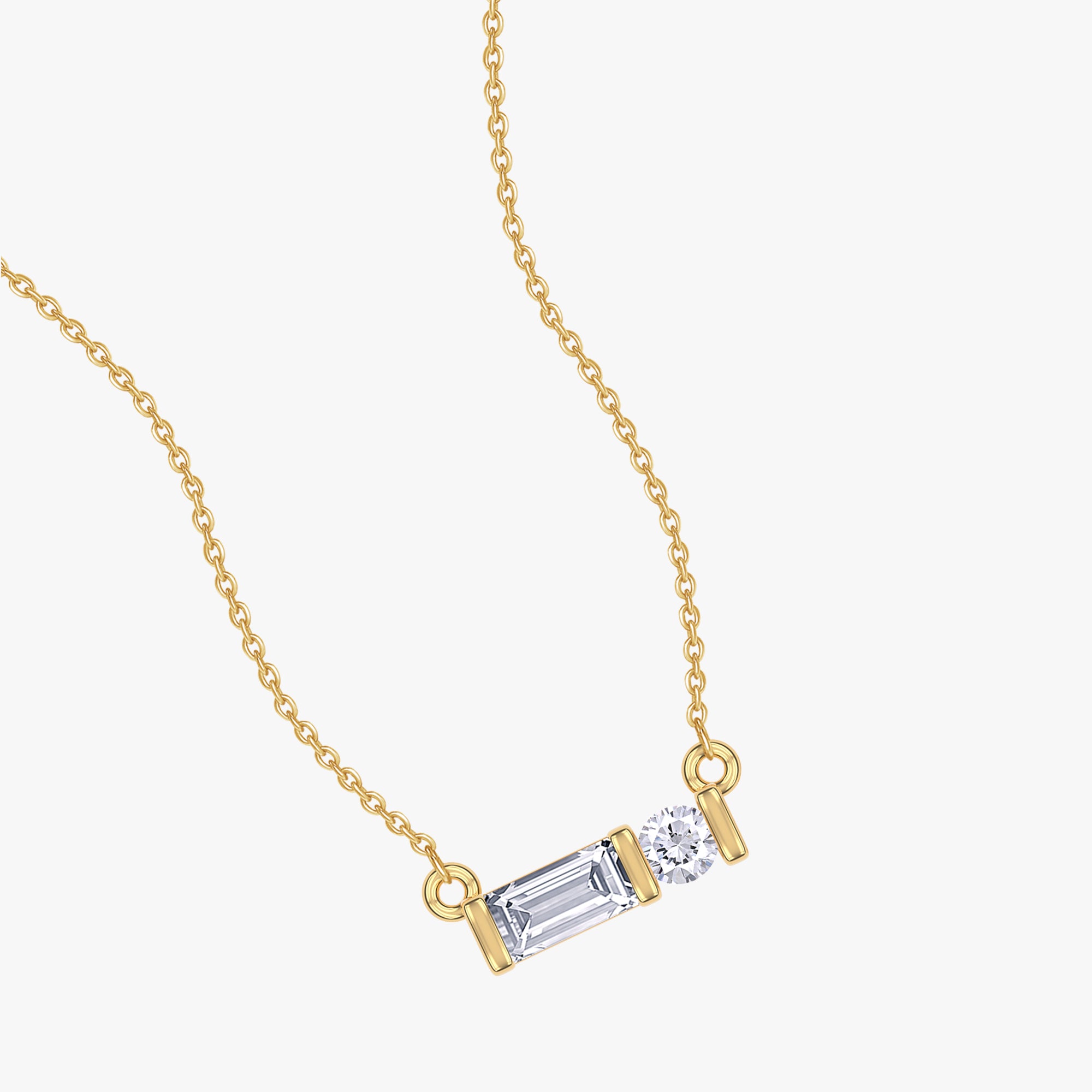 0.07 Carat Baguette and Round Cut Lab Grown Diamond Two Stone Morse Code Pendant Necklace Alaphabet Letter "N"