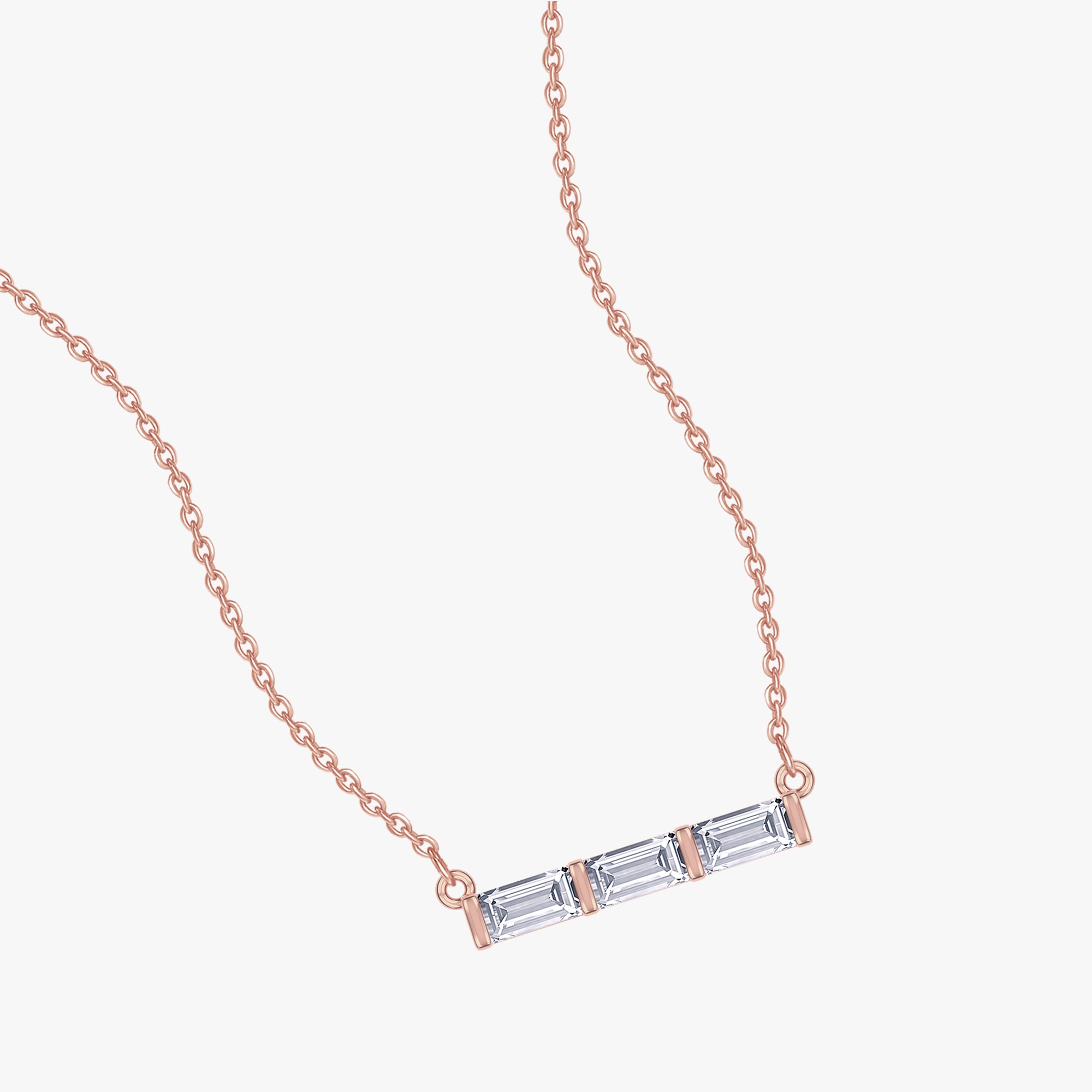0.15 Carat Baguette Cut Lab Grown Diamond Three Stone Morse Code Pendant Necklace Alphabet Letter "O"