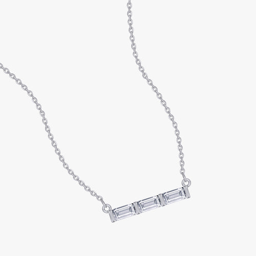 0.15 Carat Baguette Cut Lab Grown Diamond Three Stone Morse Code Pendant Necklace Alphabet Letter "O"