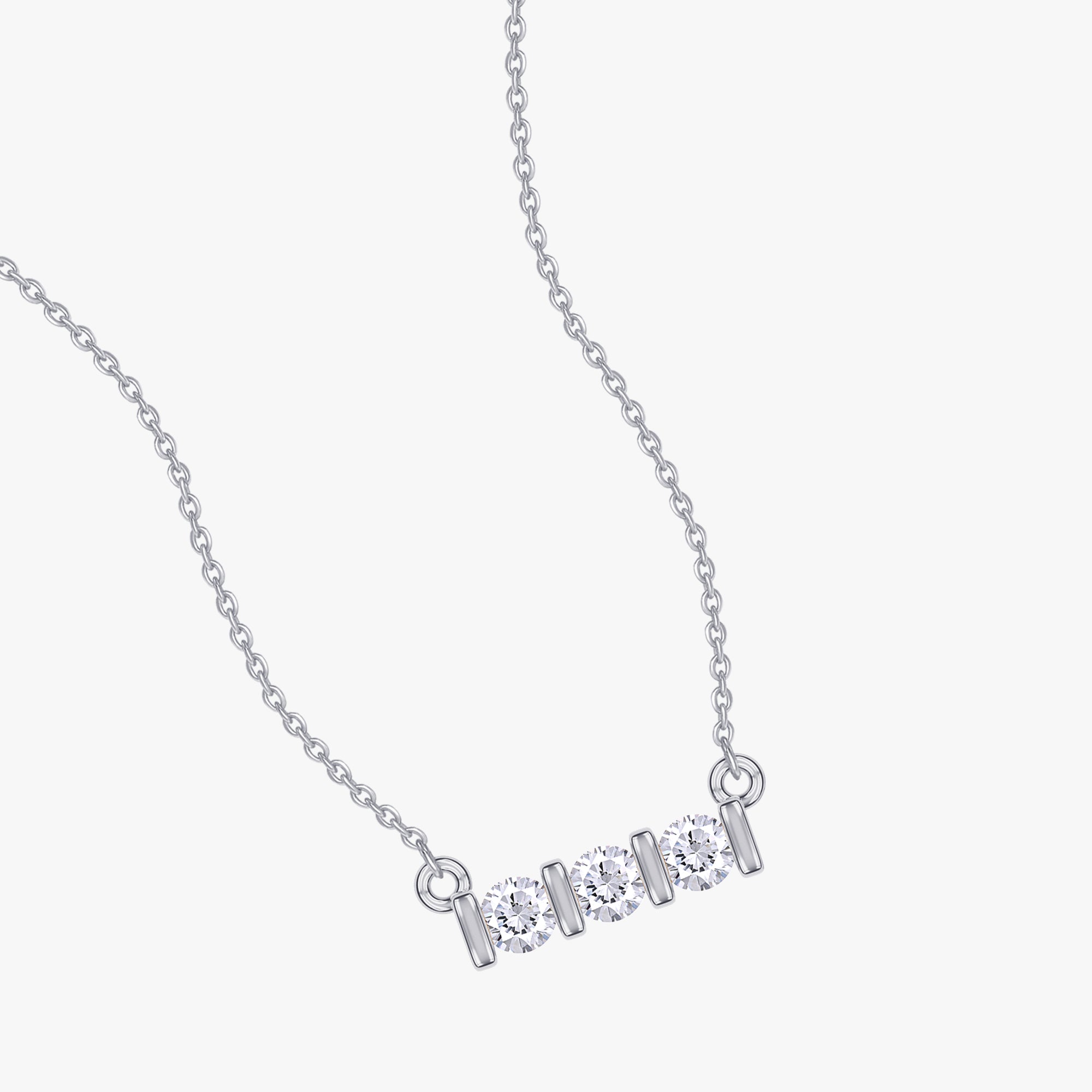 0.05 Carat Round Cut Lab Grown Diamond Three Stone  Morse Code Pendant Necklace Alphabet Letter "S"