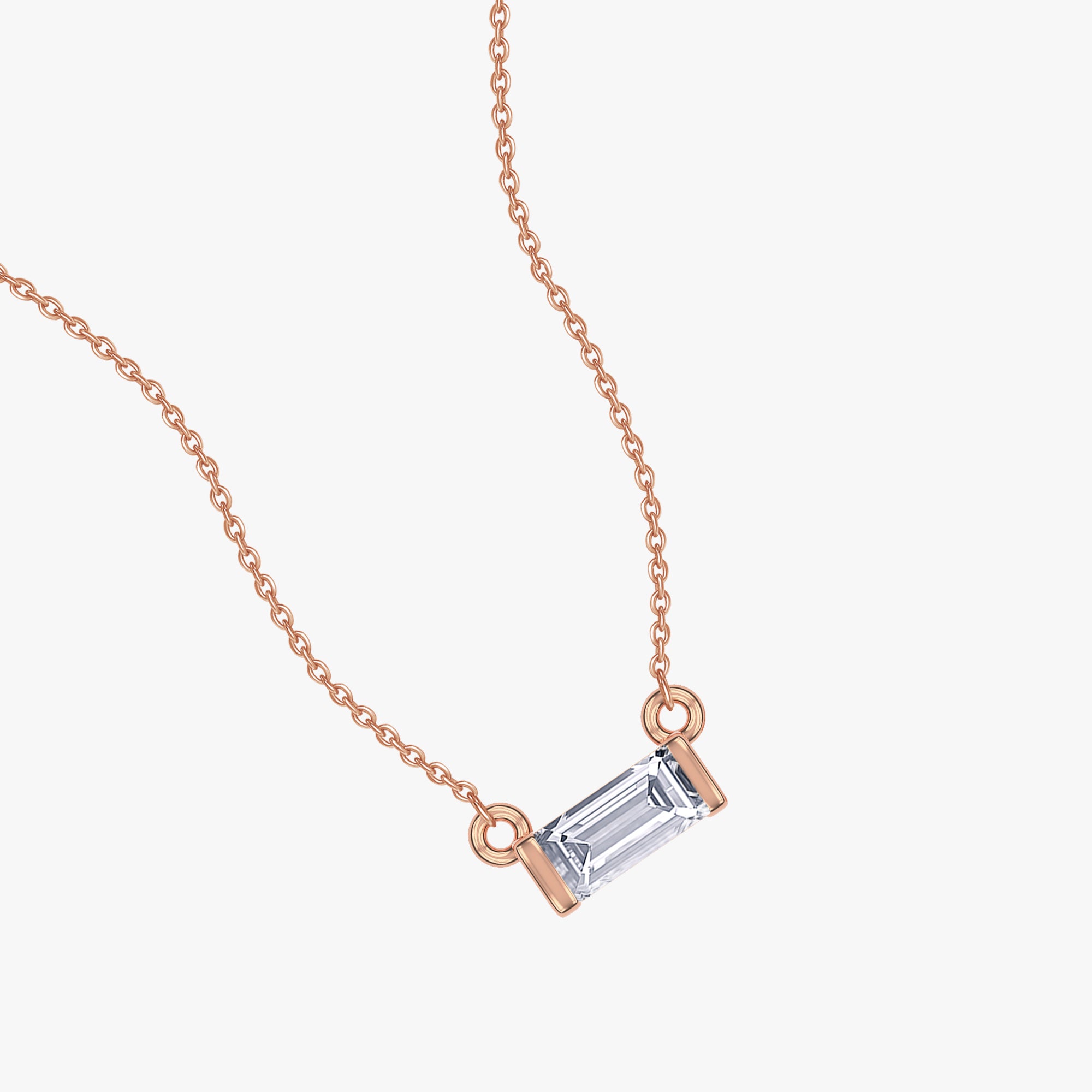 0.05 Carat Baguette Cut Lab Grown Diamond Solitaire  Morse Code Pendant Necklace Alphabet Letter "T"