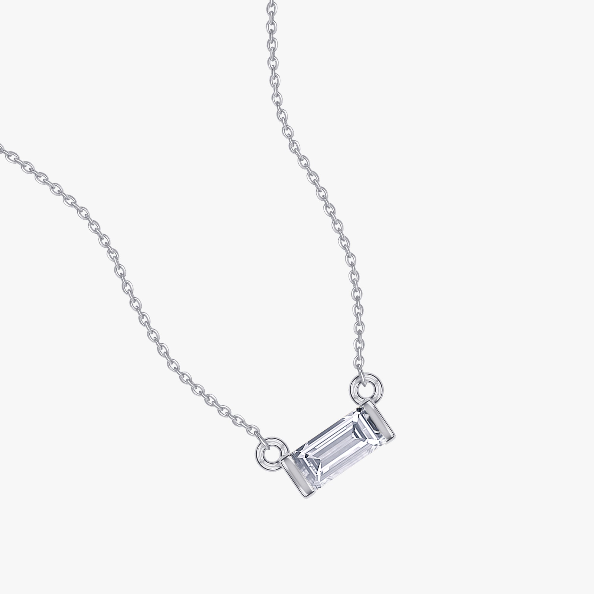 0.05 Carat Baguette Cut Lab Grown Diamond Solitaire  Morse Code Pendant Necklace Alphabet Letter "T"