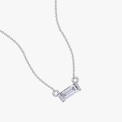 0.05 Carat Baguette Cut Lab Grown Diamond Solitaire  Morse Code Pendant Necklace Alphabet Letter "T"
