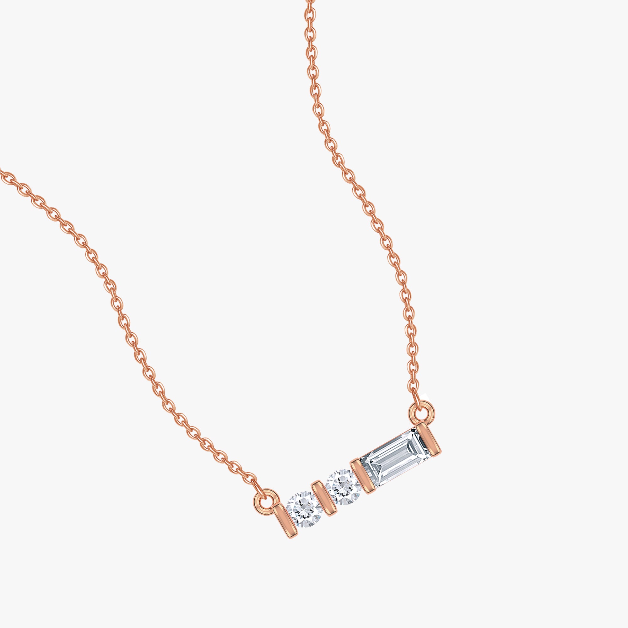 0.10 Carat Baguette and Round Cut Lab Grown Diamond 3-Stone Morse Code Pendant Necklace Alaphabet Letter "U"