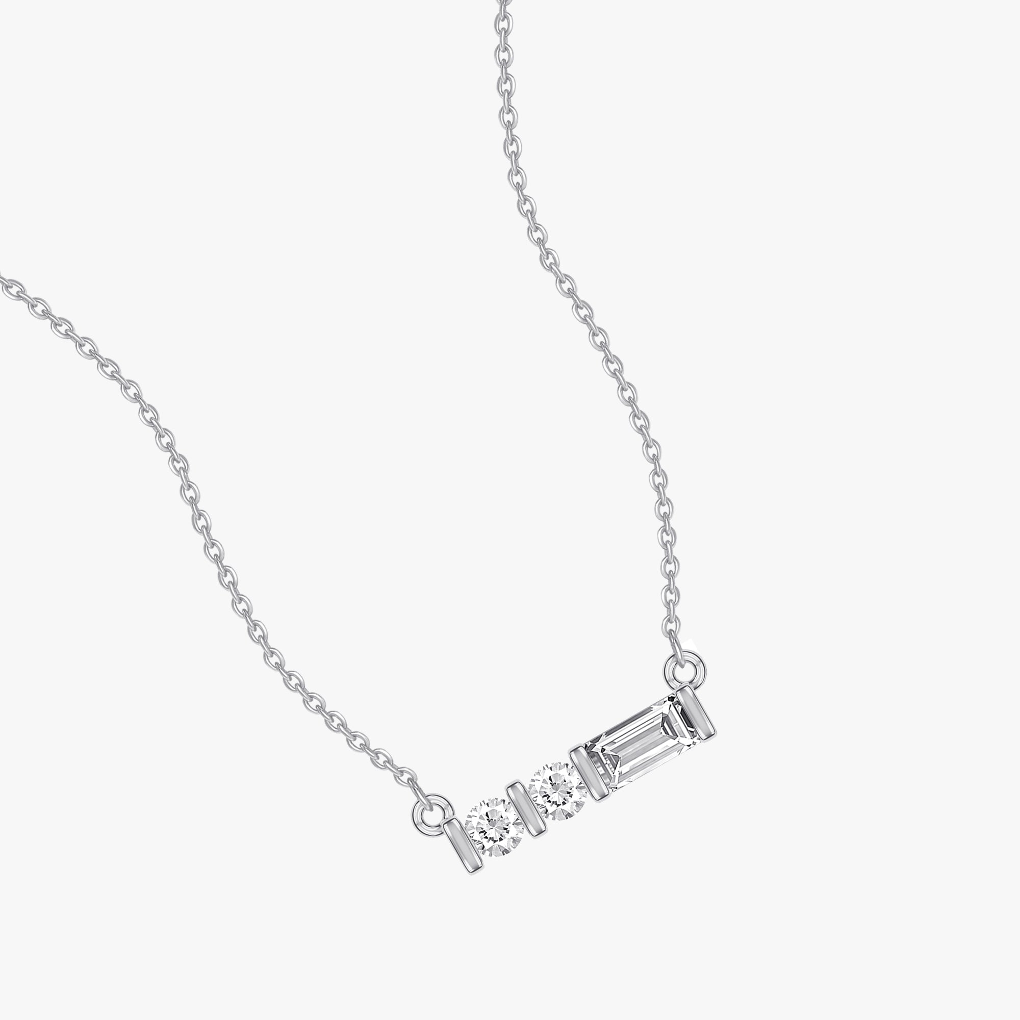 0.10 Carat Baguette and Round Cut Lab Grown Diamond 3-Stone Morse Code Pendant Necklace Alaphabet Letter "U"