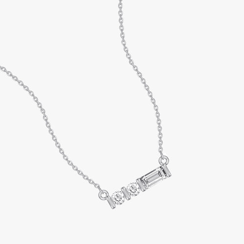 0.10 Carat Baguette and Round Cut Lab Grown Diamond 3-Stone Morse Code Pendant Necklace Alaphabet Letter "U"