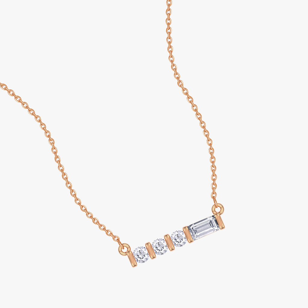 0.10 Carat Baguette and Round Cut Lab Grown Diamond Four Stone Morse Code Pendant Necklace "V"