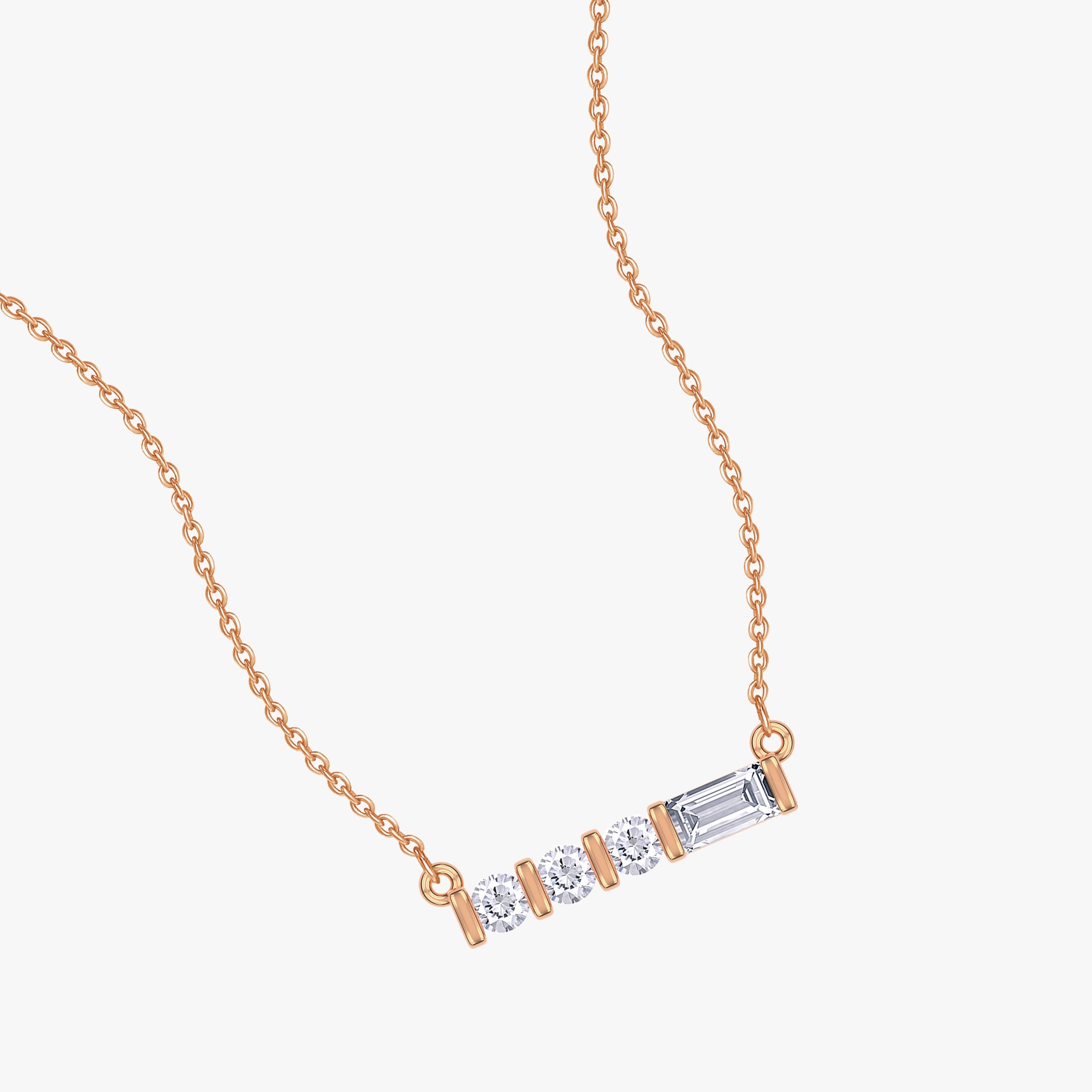 0.10 Carat Baguette and Round Cut Lab Grown Diamond Four Stone Morse Code Pendant Necklace "V"