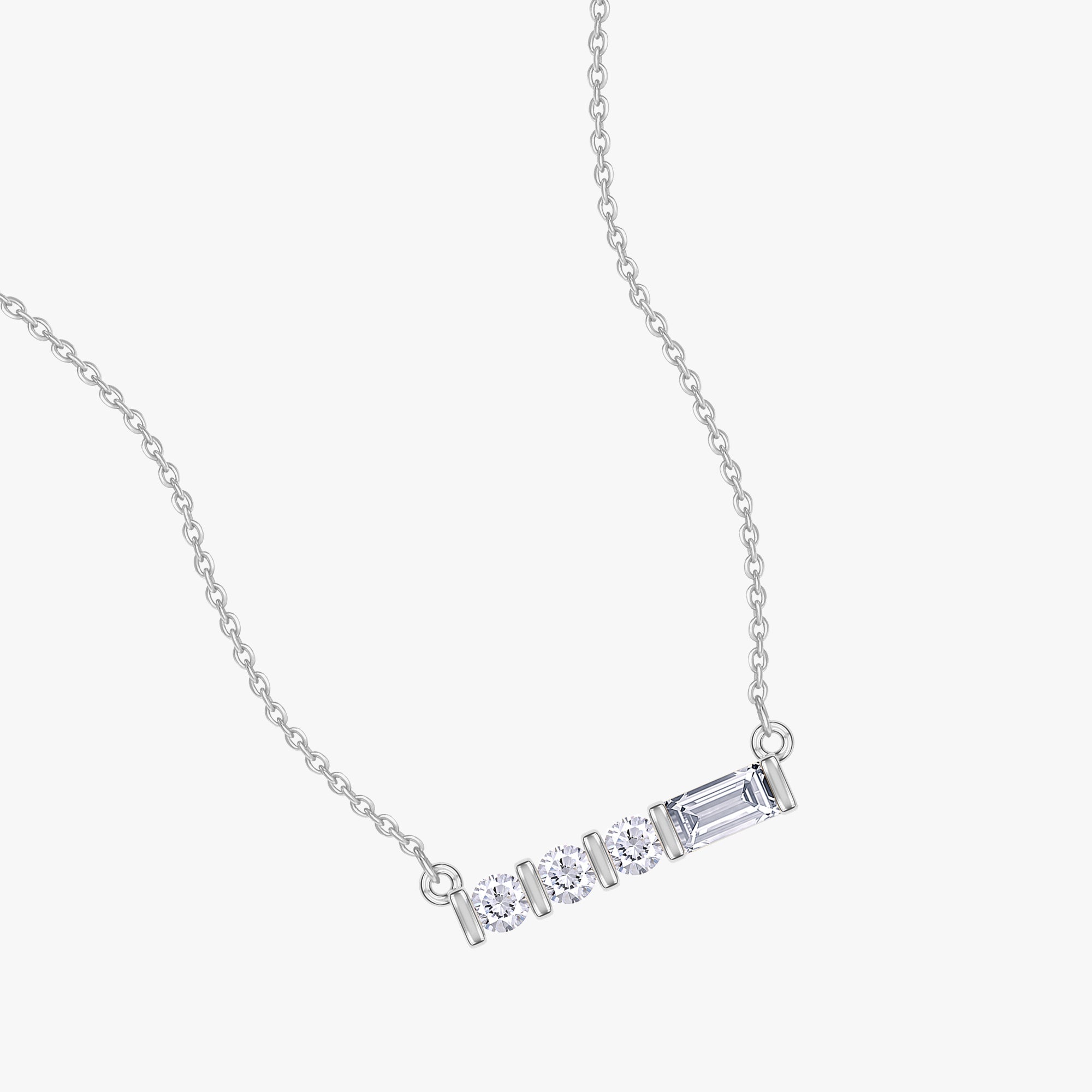 0.10 Carat Baguette and Round Cut Lab Grown Diamond Four Stone Morse Code Pendant Necklace "V"