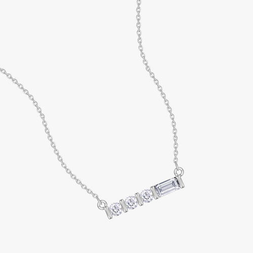 0.10 Carat Baguette and Round Cut Lab Grown Diamond Four Stone Morse Code Pendant Necklace "V"