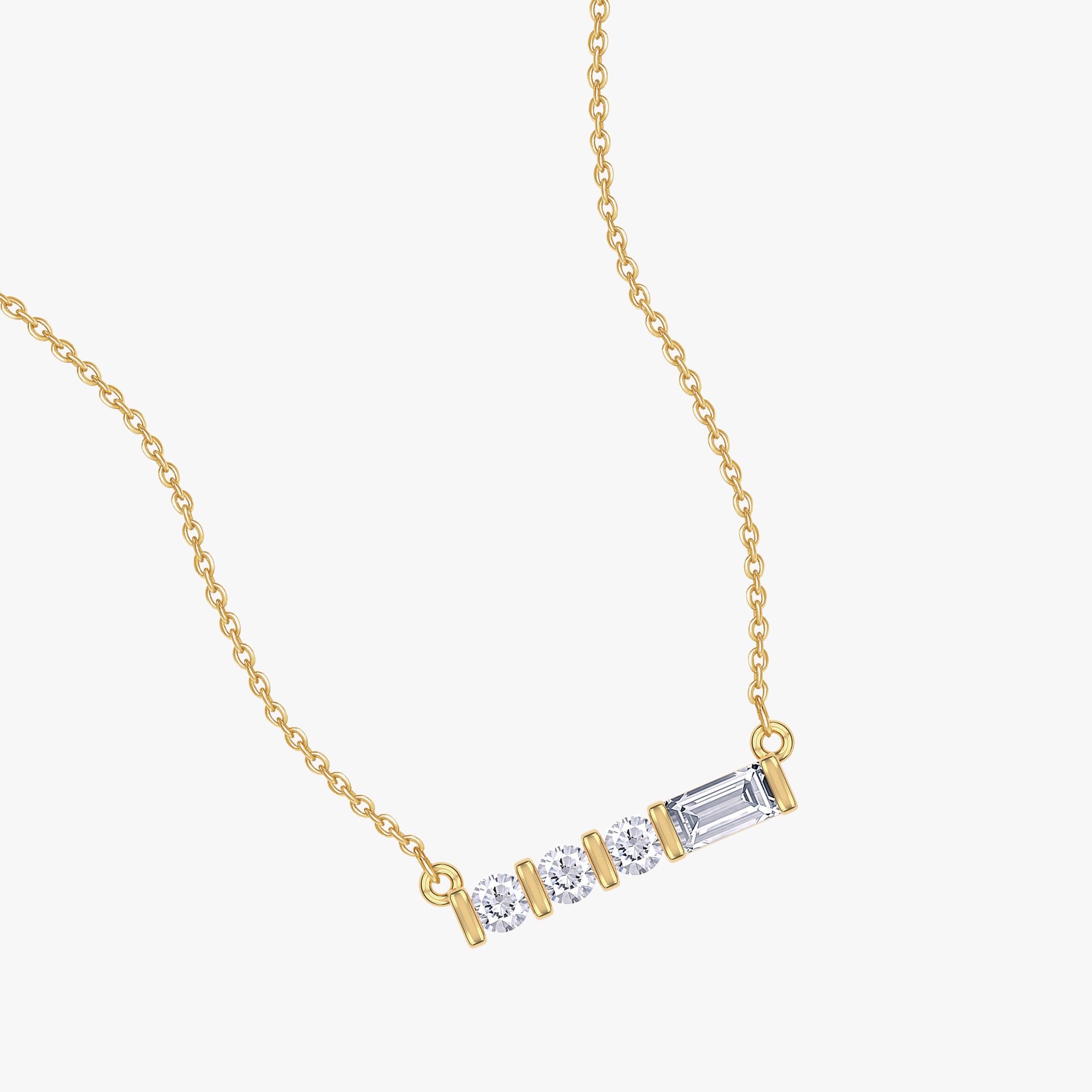 0.10 Carat Baguette and Round Cut Lab Grown Diamond Four Stone Morse Code Pendant Necklace "V"