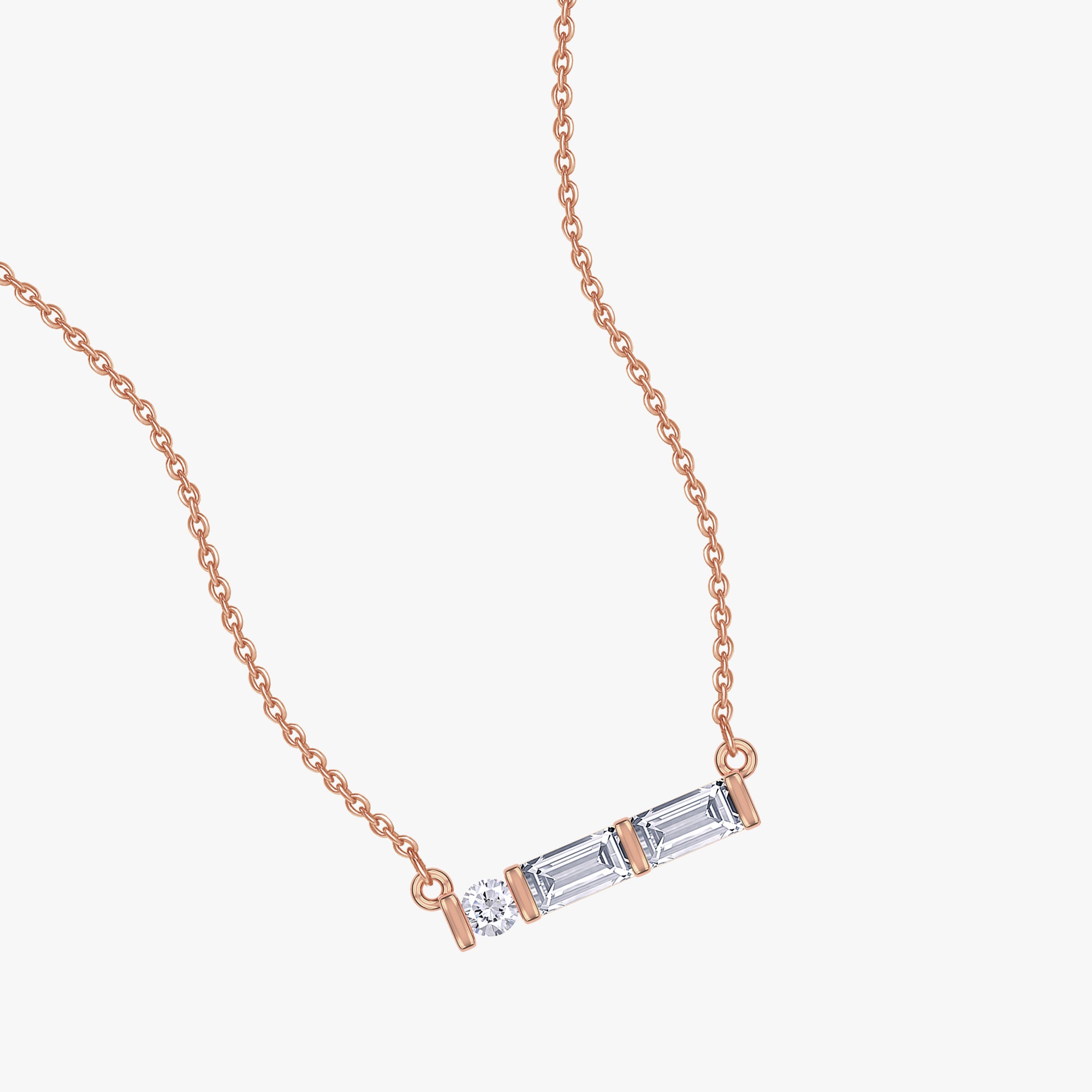 0.12 Carat Lab Grown Diamond Three Stone Bar Morse Code Pendant Necklace Alphabet Letter "W"