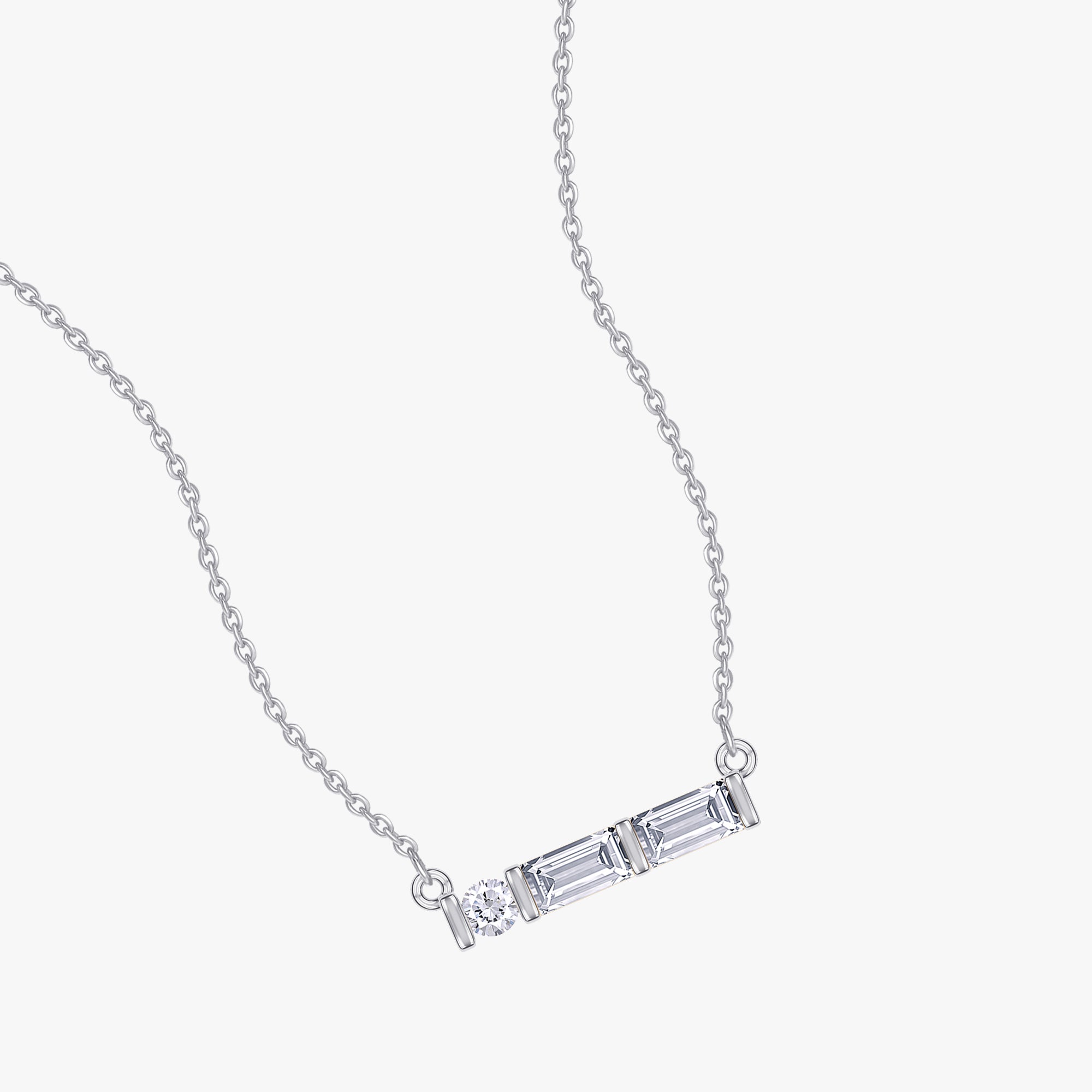 0.12 Carat Lab Grown Diamond Three Stone Bar Morse Code Pendant Necklace Alphabet Letter "W"