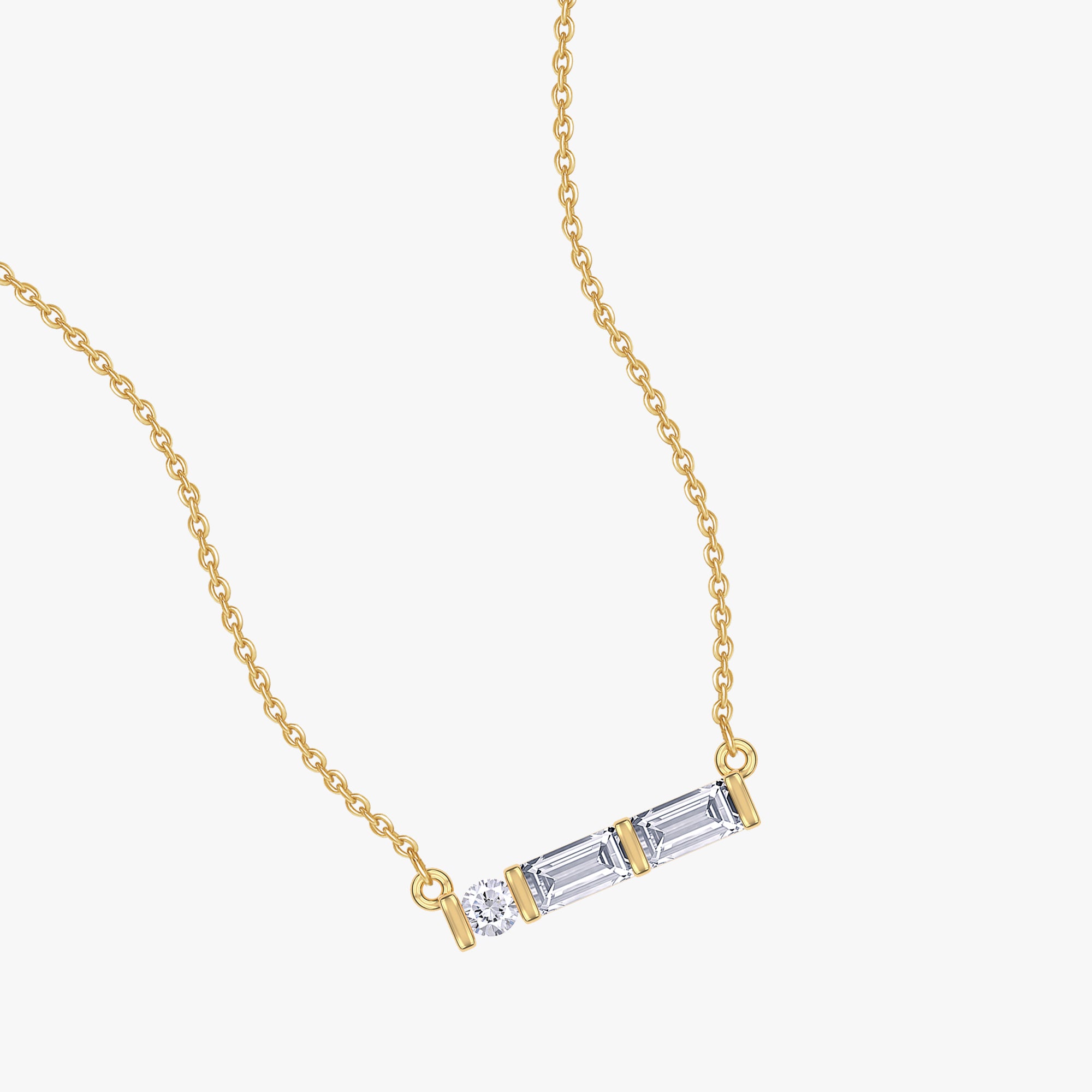 0.12 Carat Lab Grown Diamond Three Stone Bar Morse Code Pendant Necklace Alphabet Letter "W"