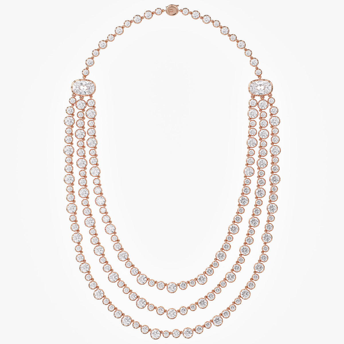 43.45 CTW Lab Grown Diamond Triple Row Tennis Necklace with Pear Drop