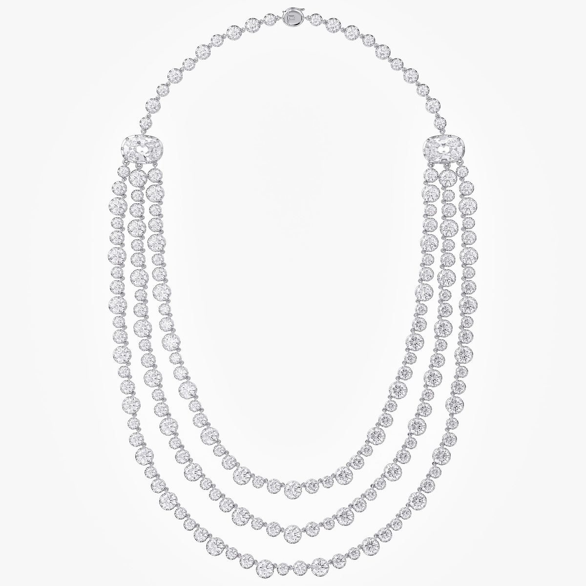 43.45 CTW Lab Grown Diamond Triple Row Tennis Necklace with Pear Drop