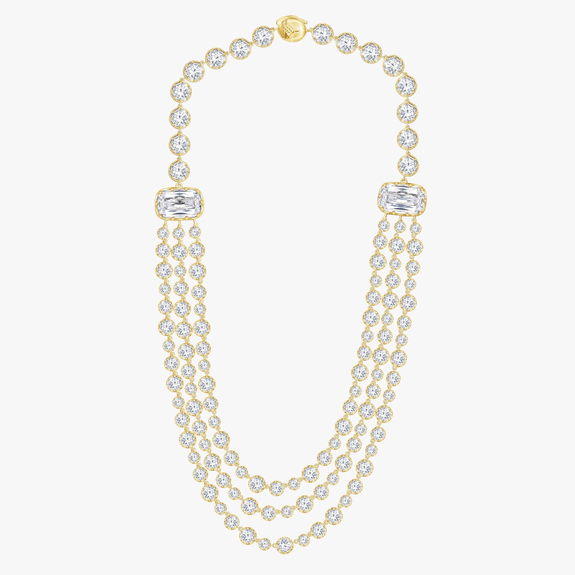 43.45 CTW Lab Grown Diamond Triple Row Tennis Necklace with Pear Drop