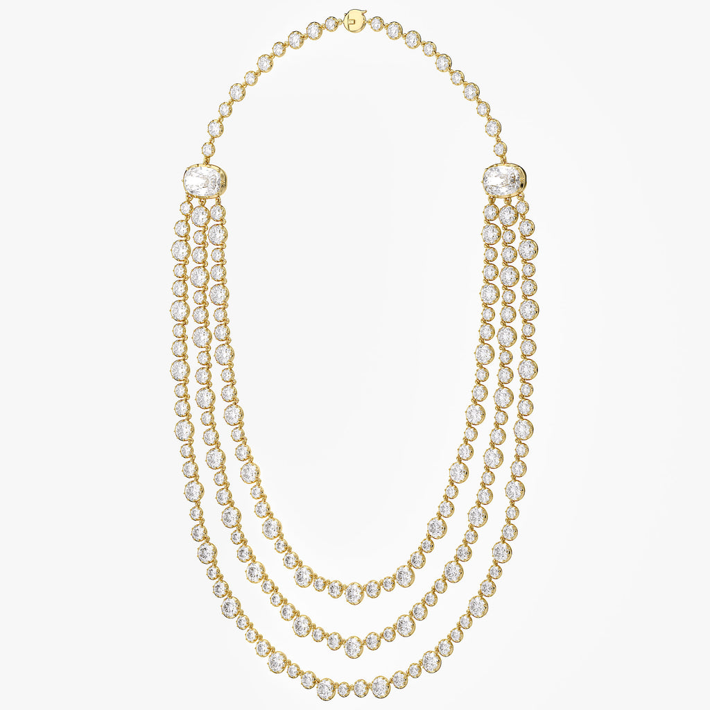 43.45 CTW Lab Grown Diamond Triple Row Tennis Necklace with Pear Drop