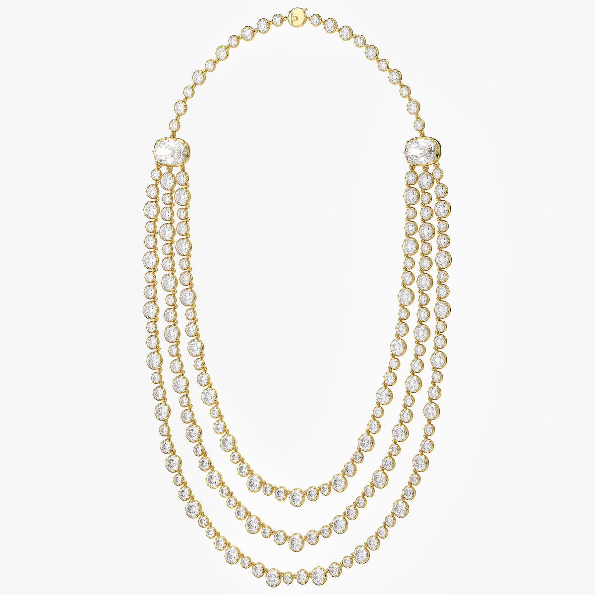 43.45 CTW Lab Grown Diamond Triple Row Tennis Necklace with Pear Drop