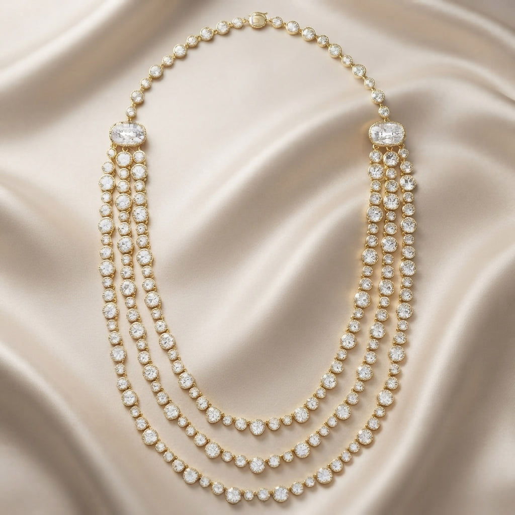 43.45 CTW Lab Grown Diamond Triple Row Tennis Necklace with Pear Drop