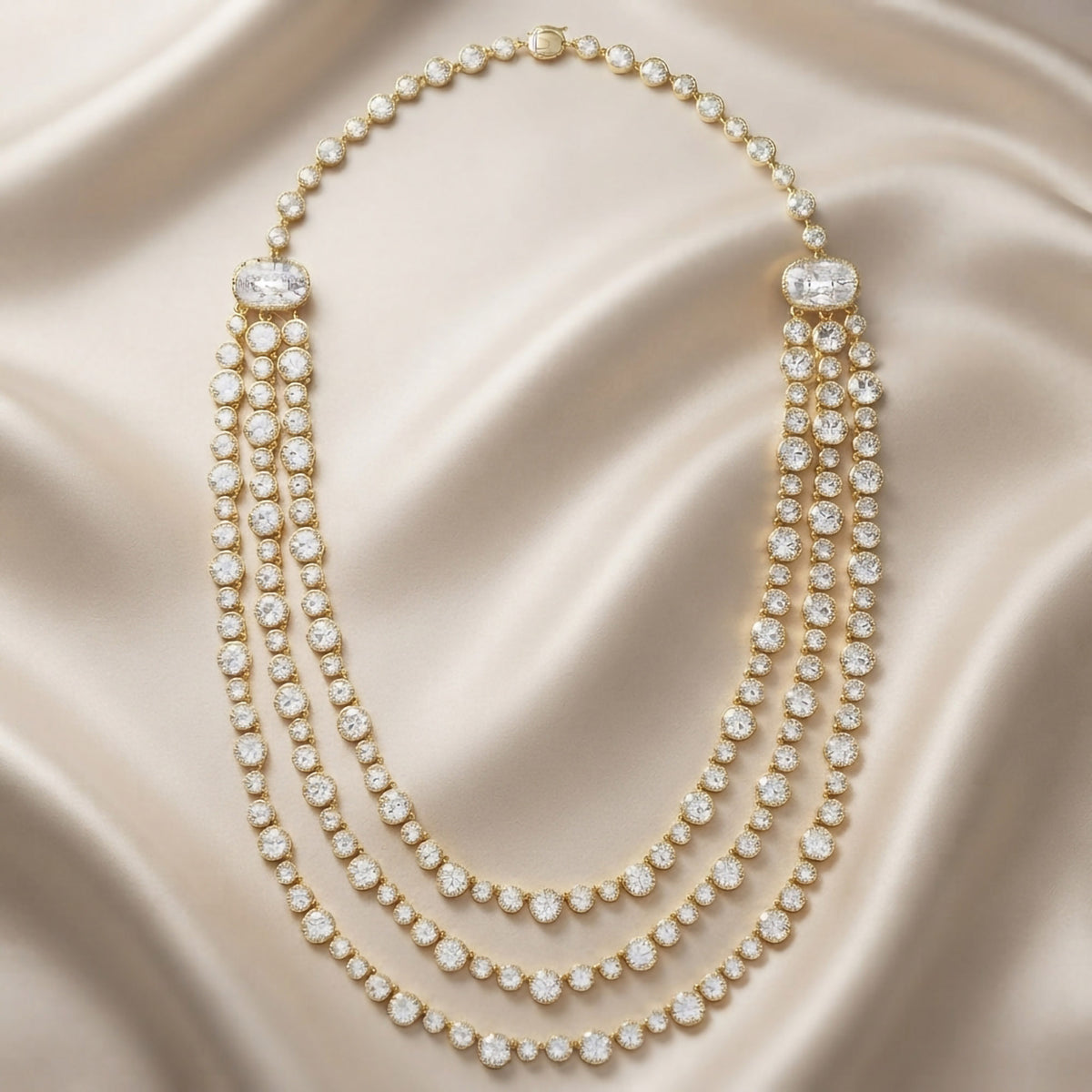 43.45 CTW Lab Grown Diamond Triple Row Tennis Necklace with Pear Drop
