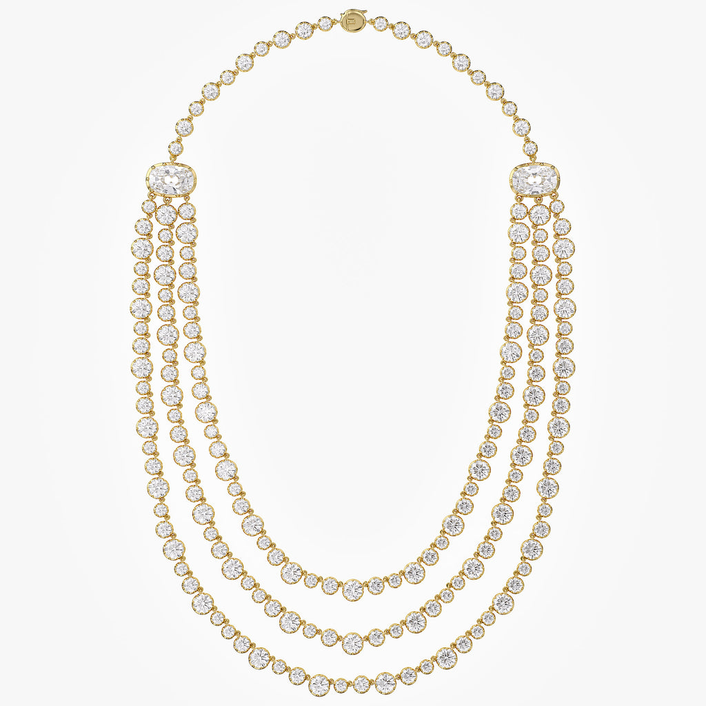 43.45 CTW Lab Grown Diamond Triple Row Tennis Necklace with Pear Drop