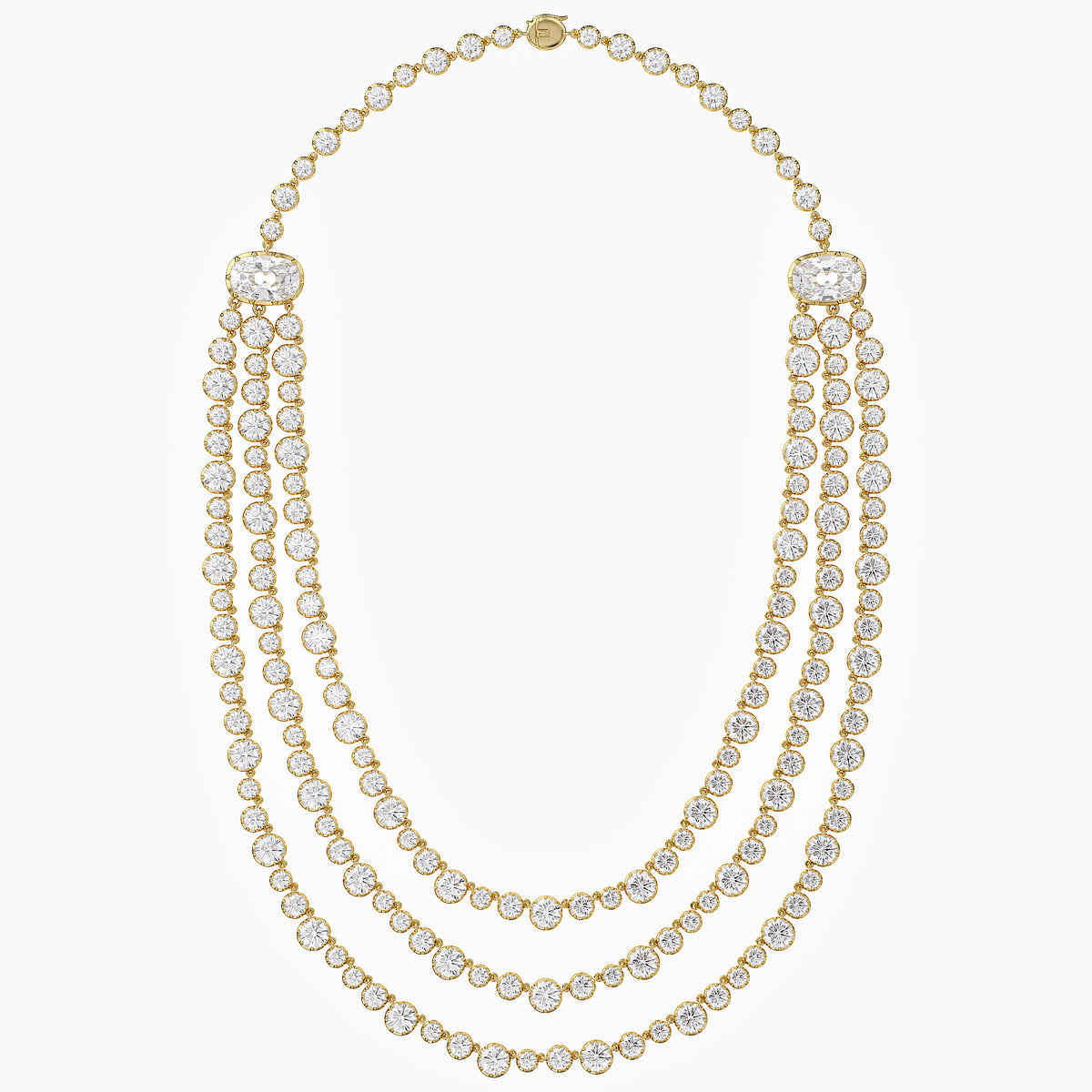 43.45 CTW Lab Grown Diamond Triple Row Tennis Necklace with Pear Drop