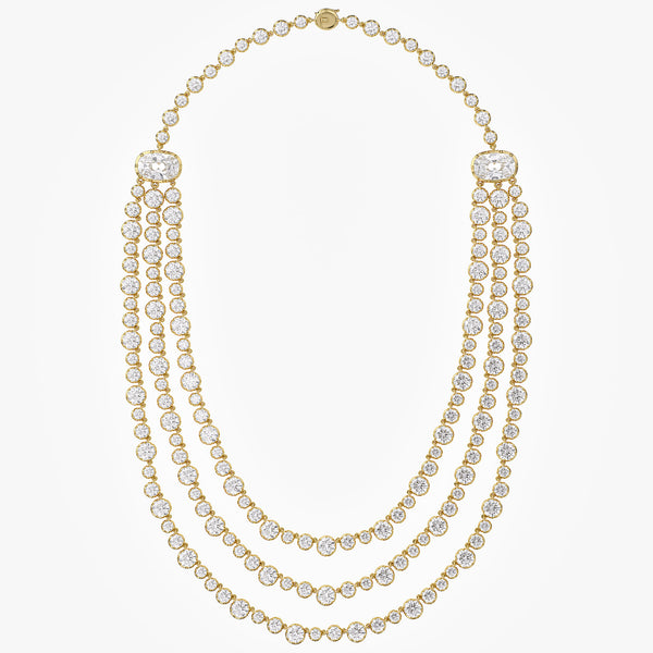 63.71 CTW Lab-Grown Diamond Triple-Row Tennis Necklace with Pear-Shaped Drop