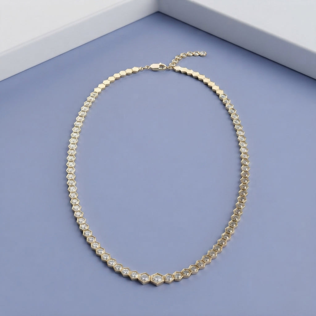 13.85 TCW Lab Grown Diamond Hexagon Prong Set Necklace