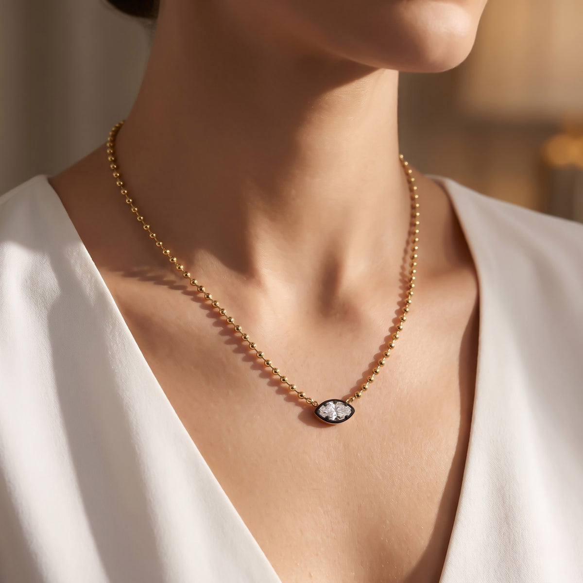 3.20 Carat Marquise and Round Cut Lab Grown Diamond Collar Necklace Jewelry