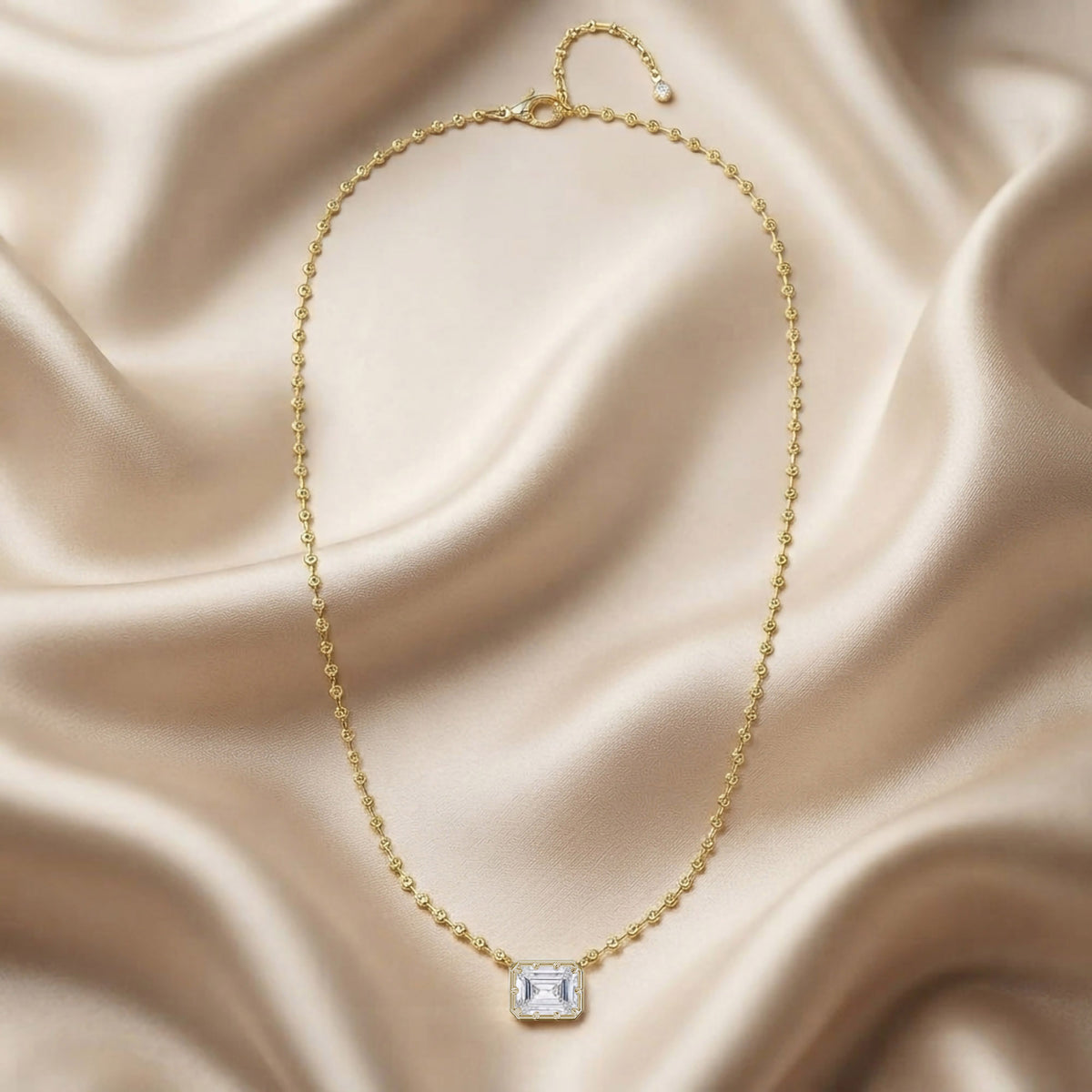 3.10 Carat Emerald and Round Cut Lab Grown Diamond Collar Necklace Jewelry