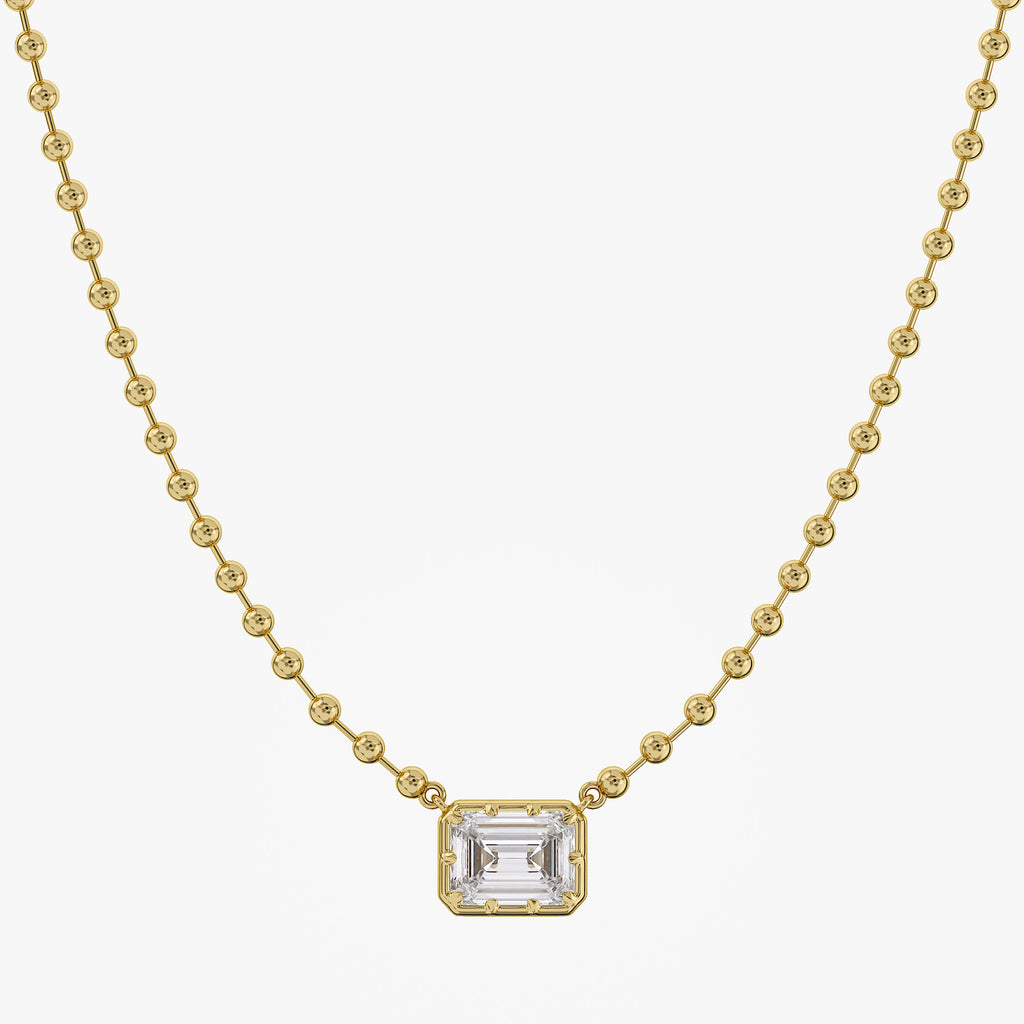 3.10 Carat Emerald and Round Cut Lab Grown Diamond Collar Necklace Jewelry