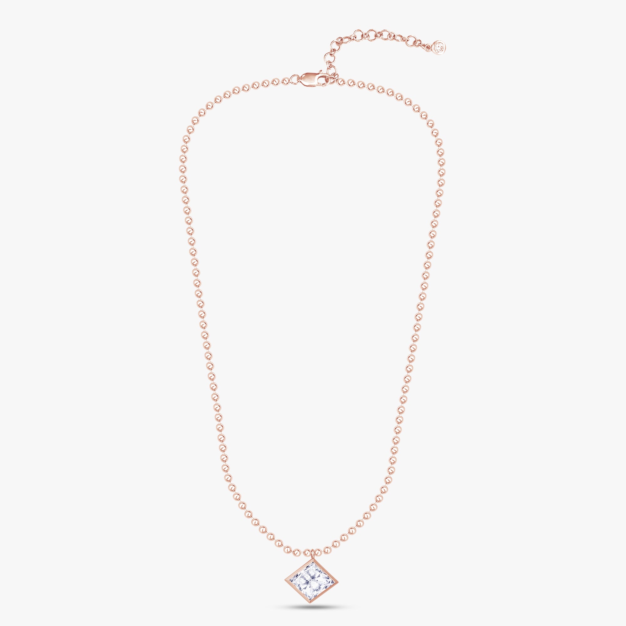 4.70 Carat Princess and Round Cut Lab Grown Diamond Bead Chain Necklace