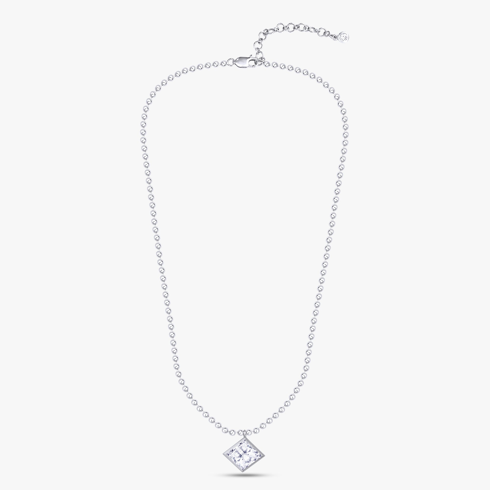 4.70 Carat Princess and Round Cut Lab Grown Diamond Bead Chain Necklace