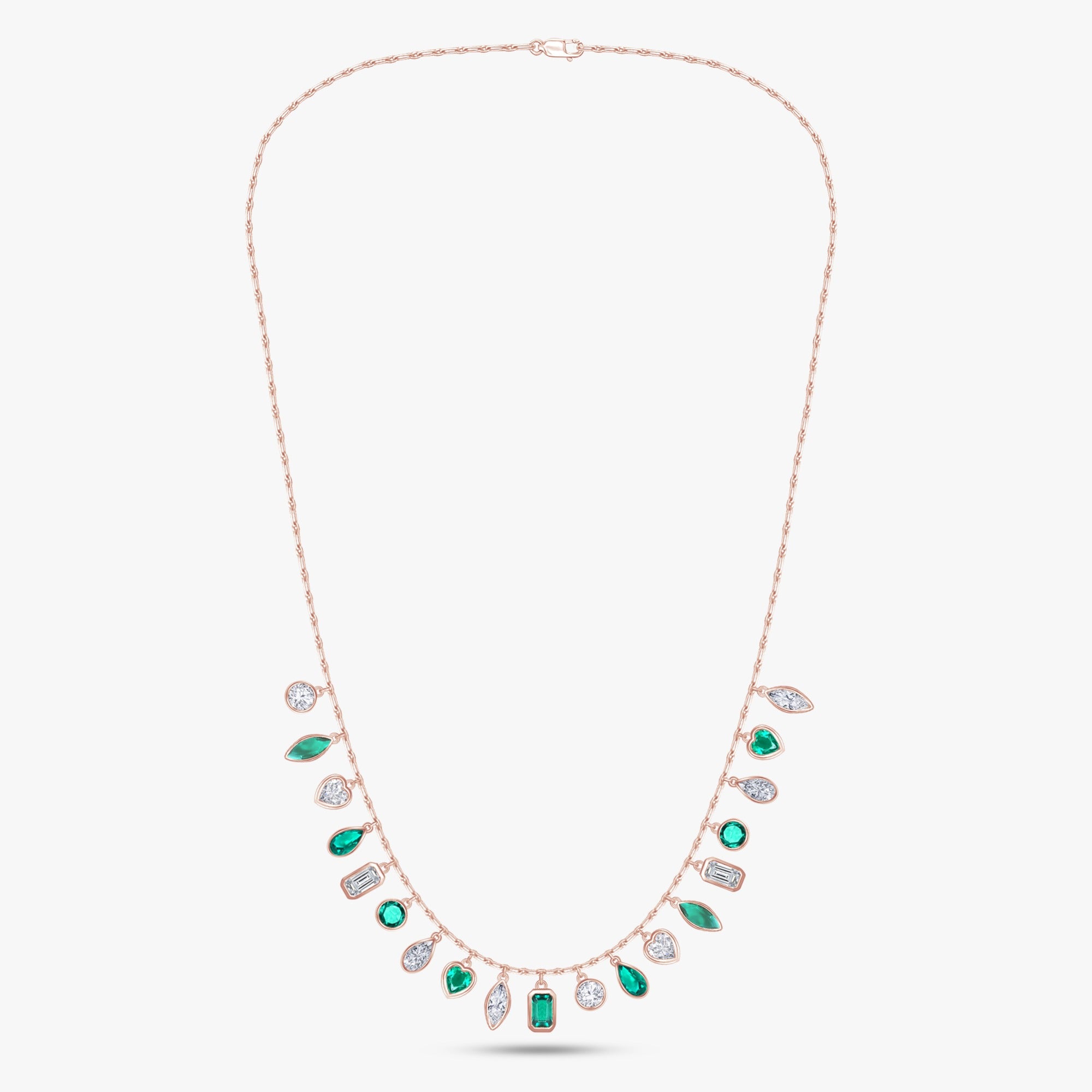 9.60 Carat Multishape Lab Grown Diamond and Gemstone Chain Necklace Jewelry