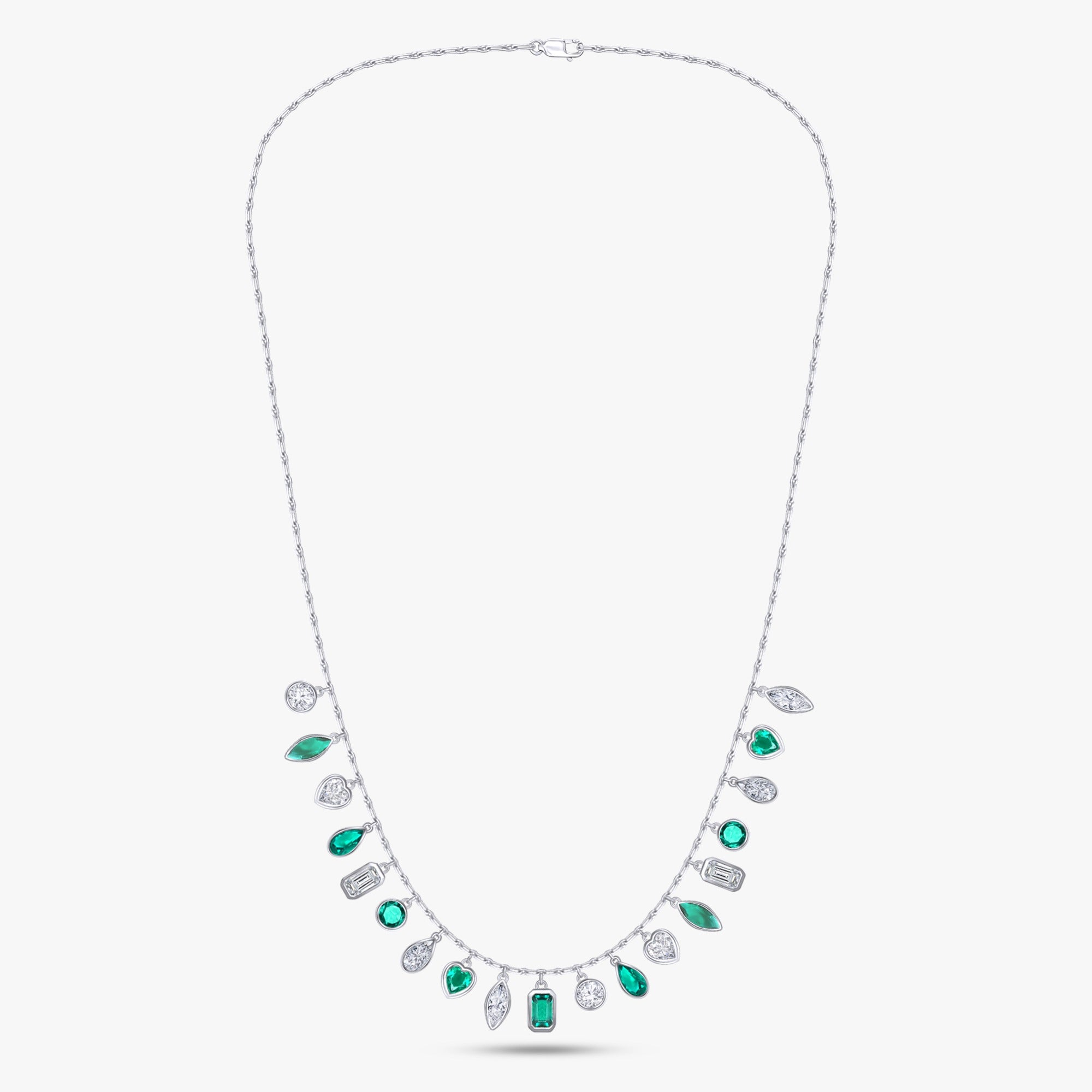 9.60 Carat Multishape Lab Grown Diamond and Gemstone Chain Necklace Jewelry