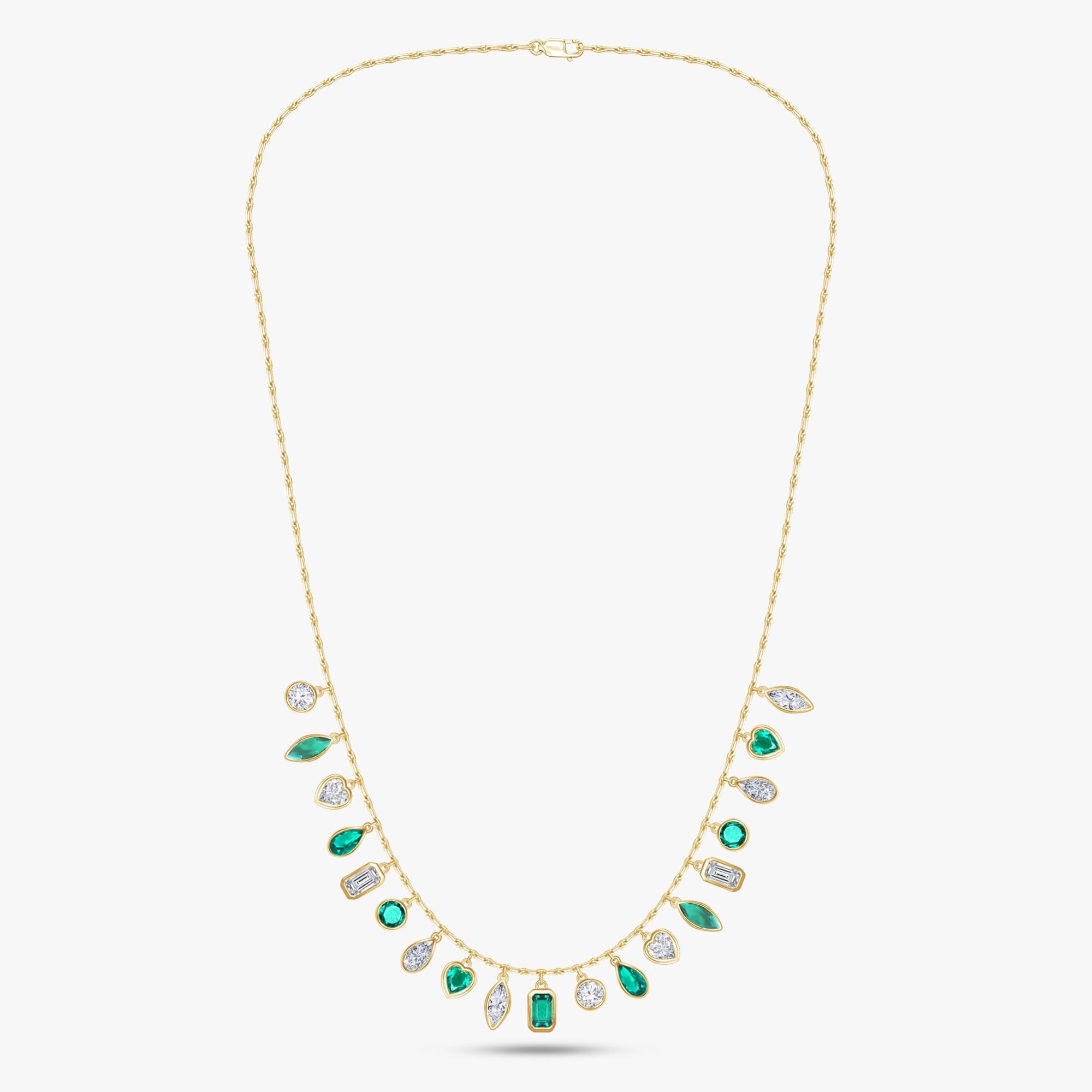 9.60 Carat Multishape Lab Grown Diamond and Gemstone Chain Necklace Jewelry