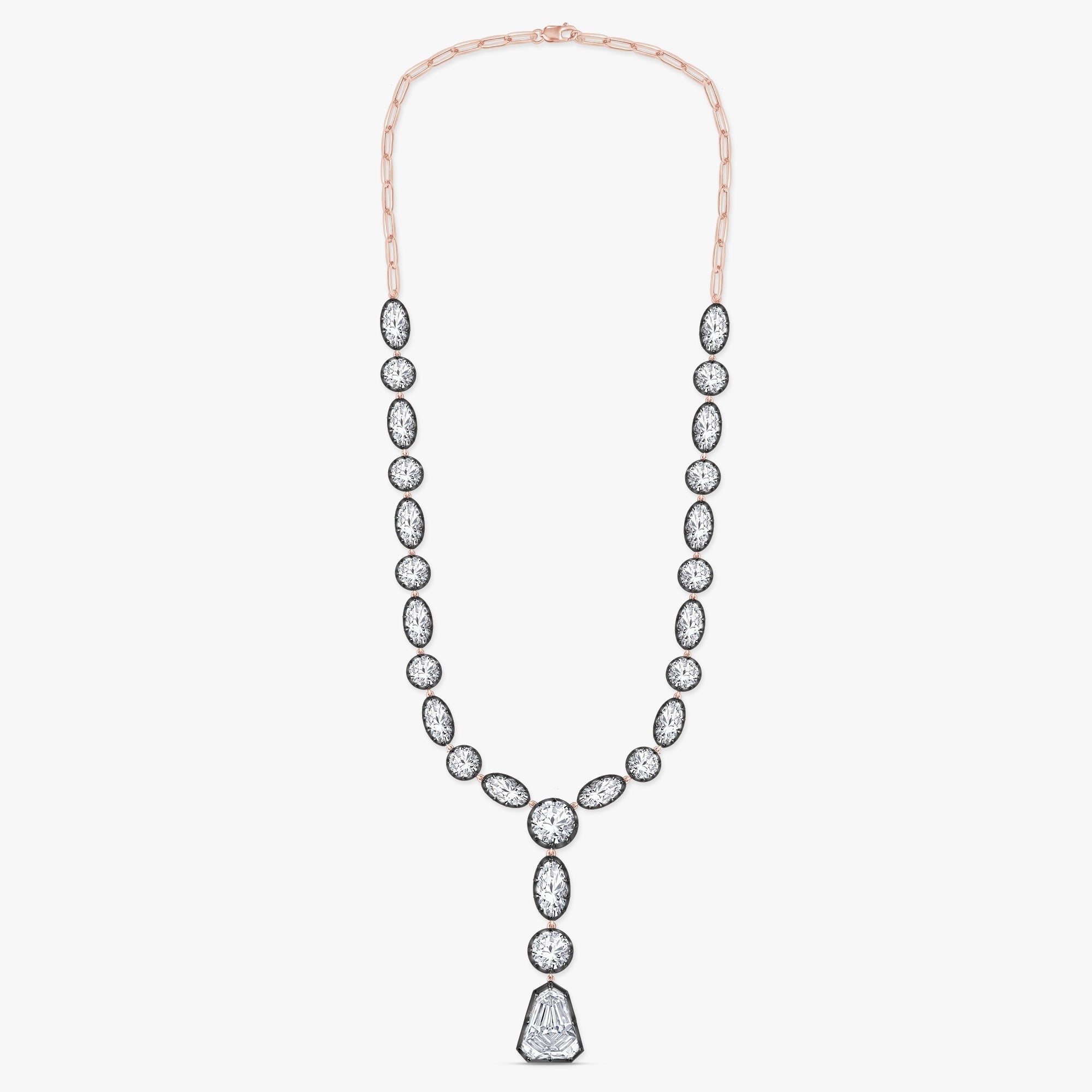 35.00 Carat Shield and Oval Cut Lab Grown Diamond Teardrop Necklace