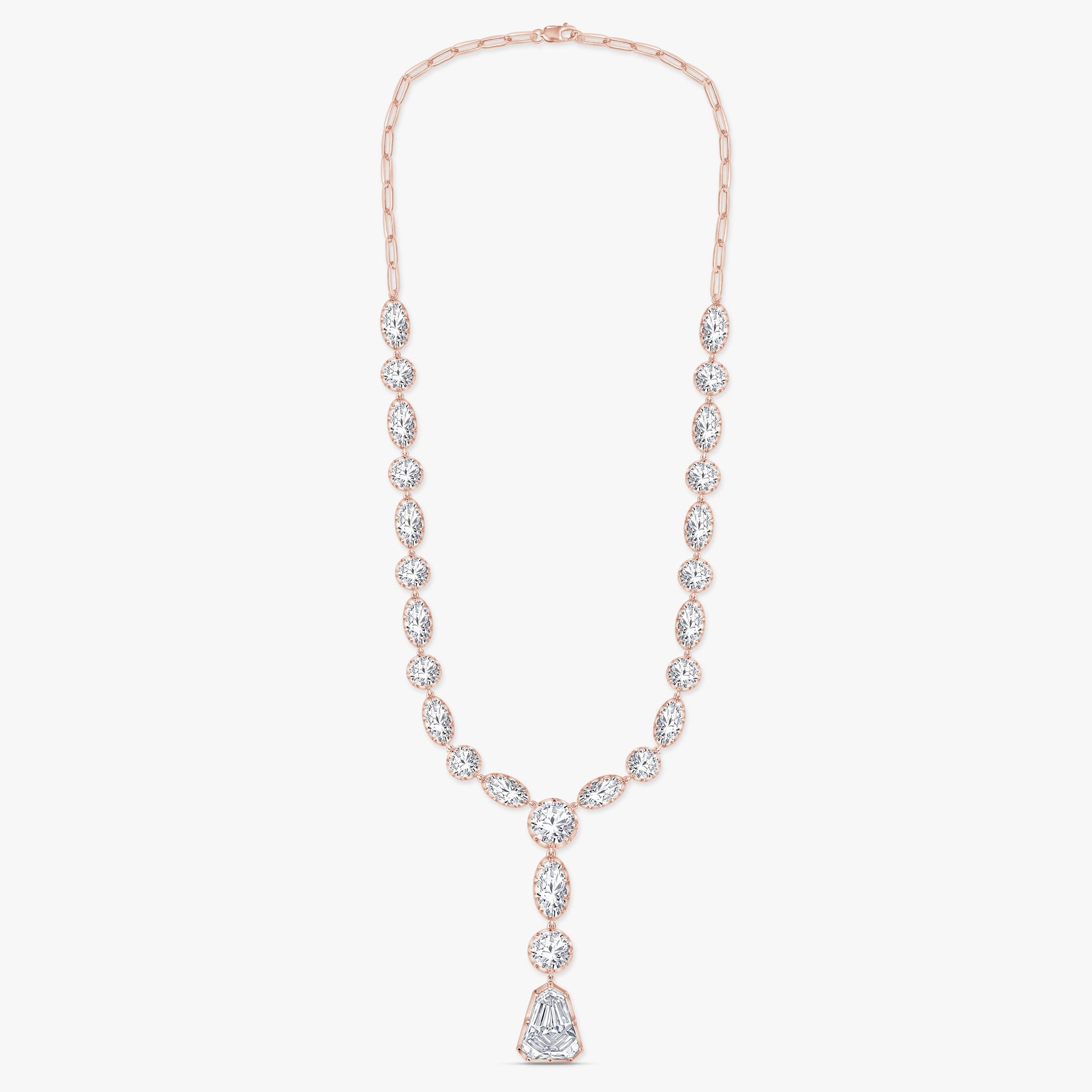 35.00 Carat Shield and Oval Cut Lab Grown Diamond Teardrop Necklace