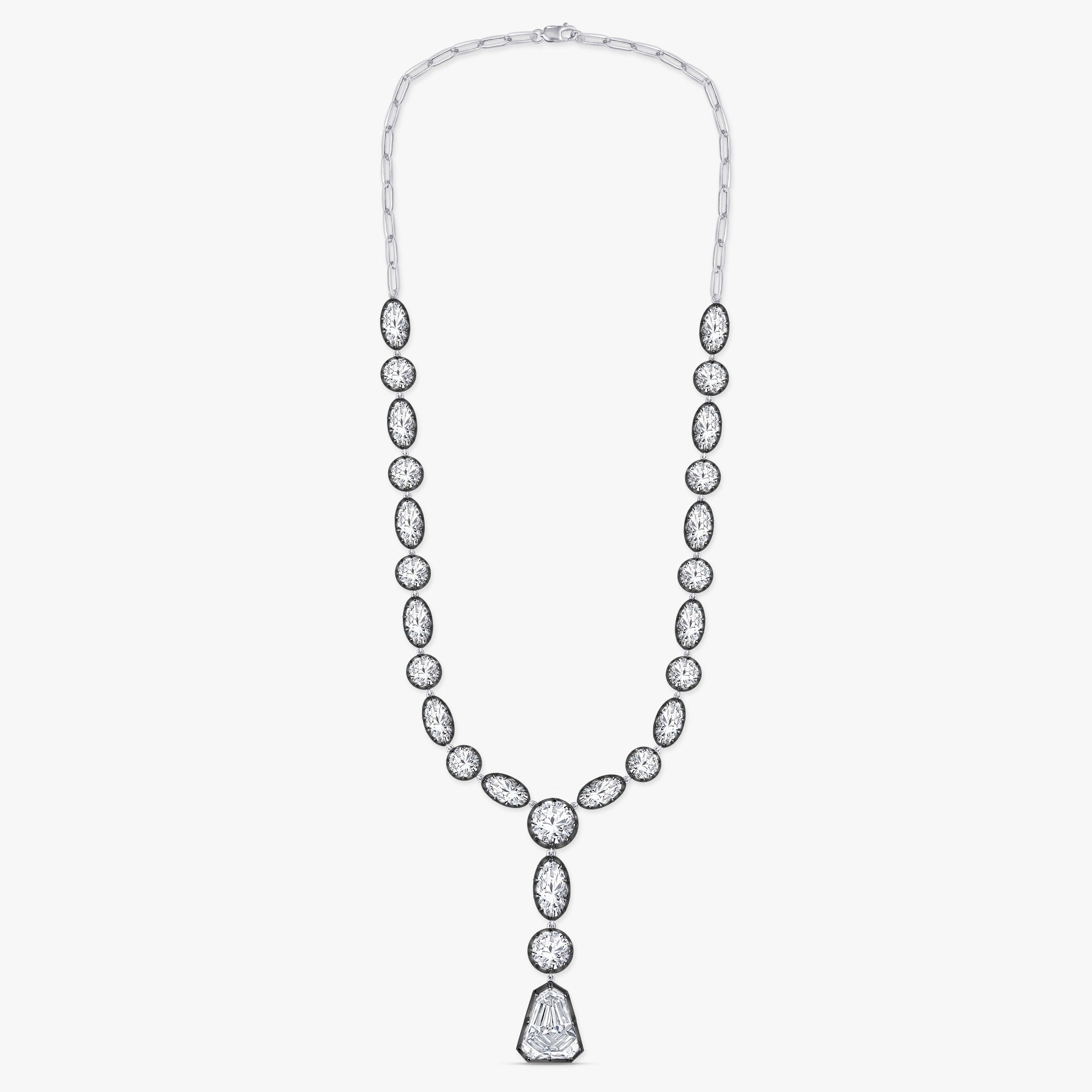 35.00 Carat Shield and Oval Cut Lab Grown Diamond Teardrop Necklace