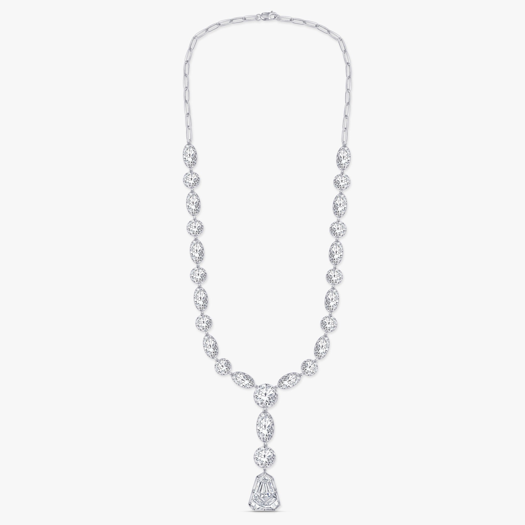 35.00 Carat Shield and Oval Cut Lab Grown Diamond Teardrop Necklace