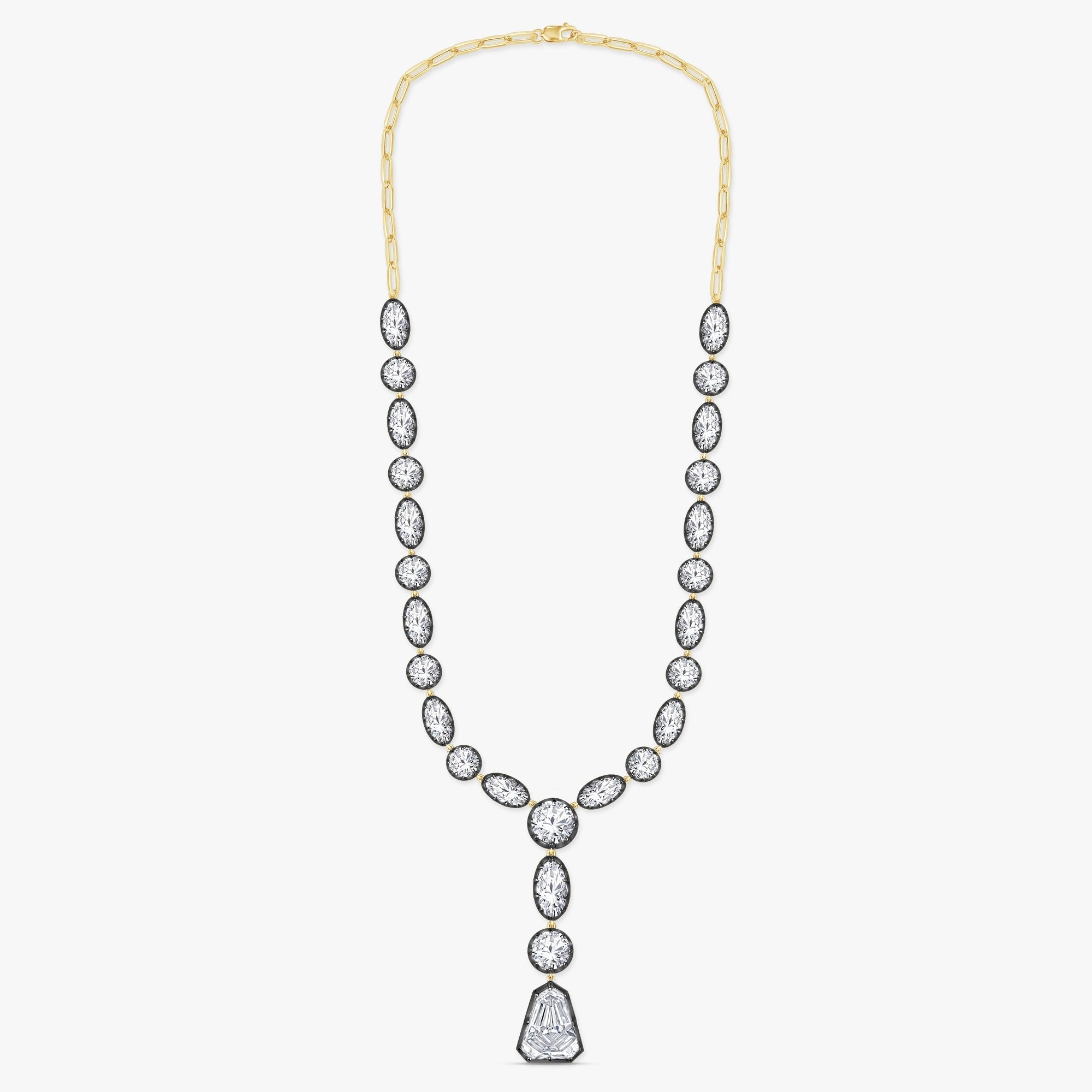 35.00 Carat Shield and Oval Cut Lab Grown Diamond Teardrop Necklace